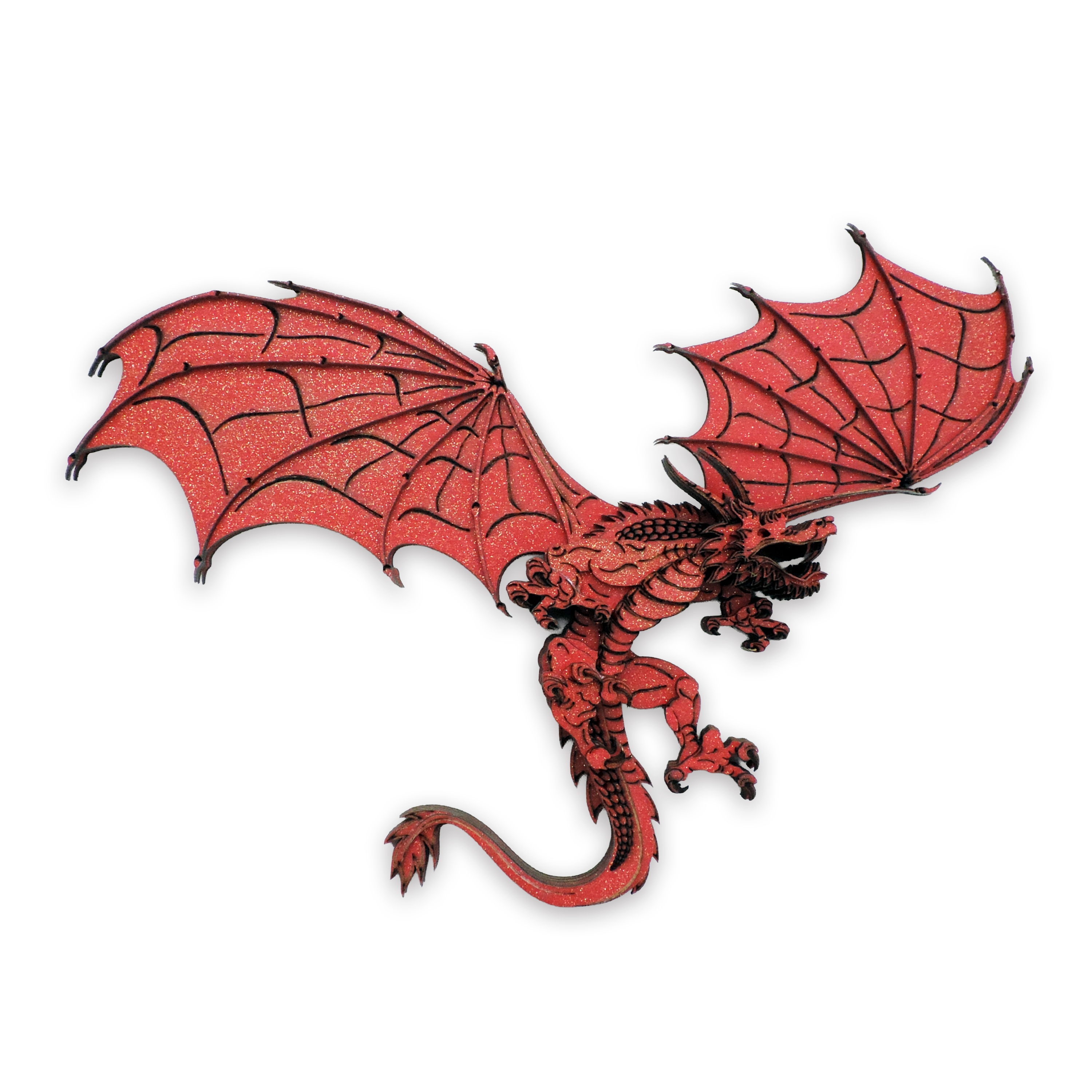 Multilayer 3D laser-cut red dragon wall art, Baltic Birch Plywood