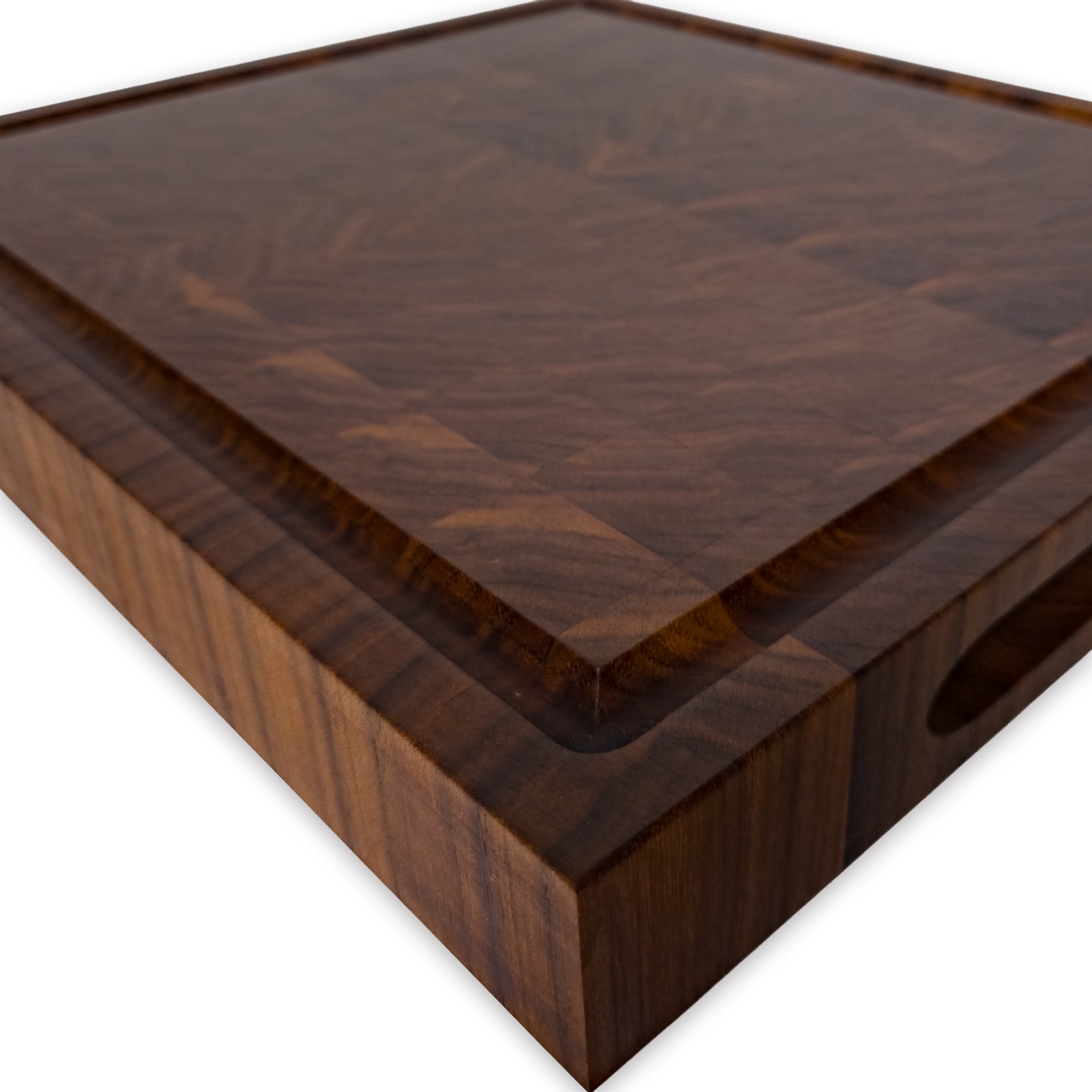 Walnut end grain butcher block cutting board with juice groove — 14 × 12 in