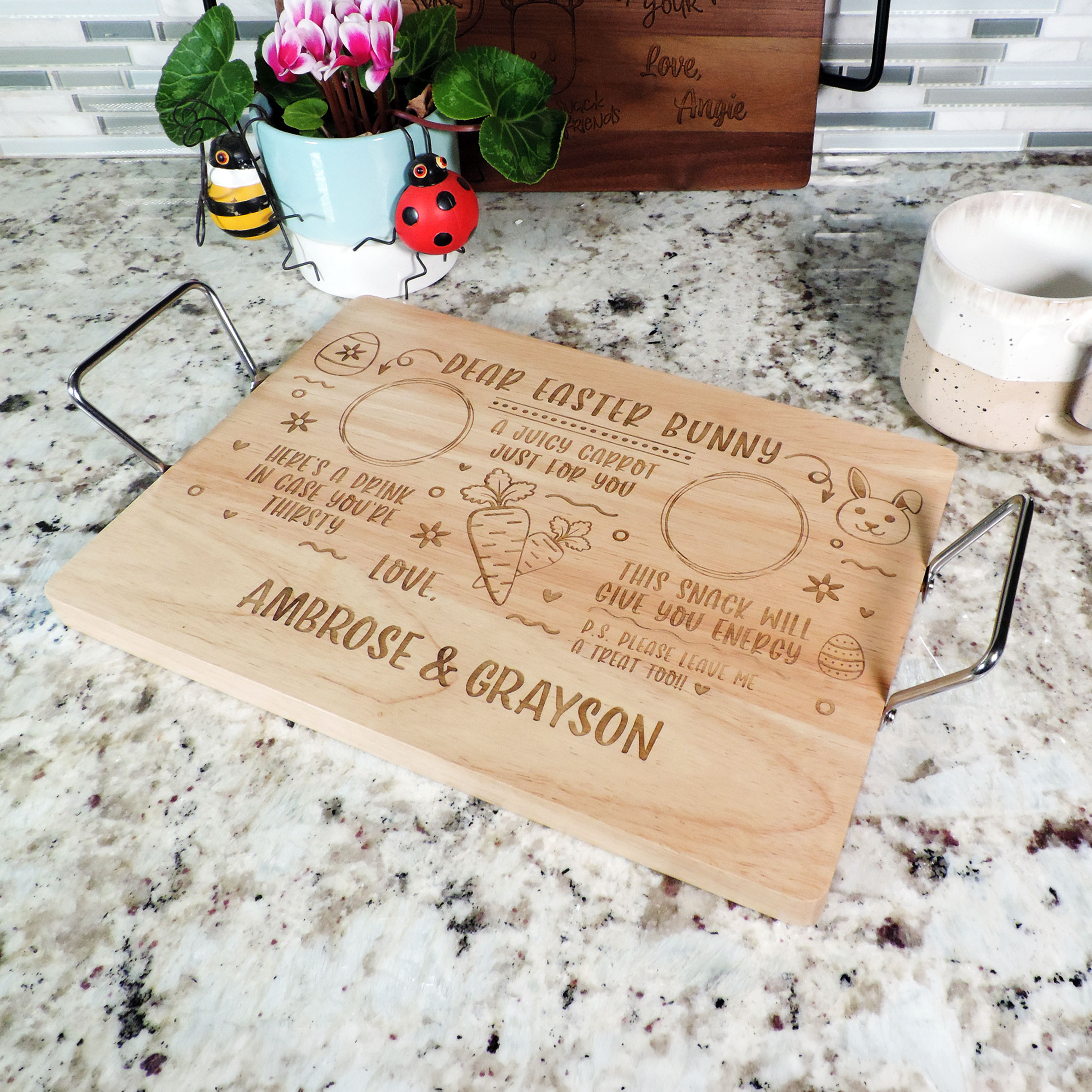 Custom engraved Easter Bunny serving tray, maple