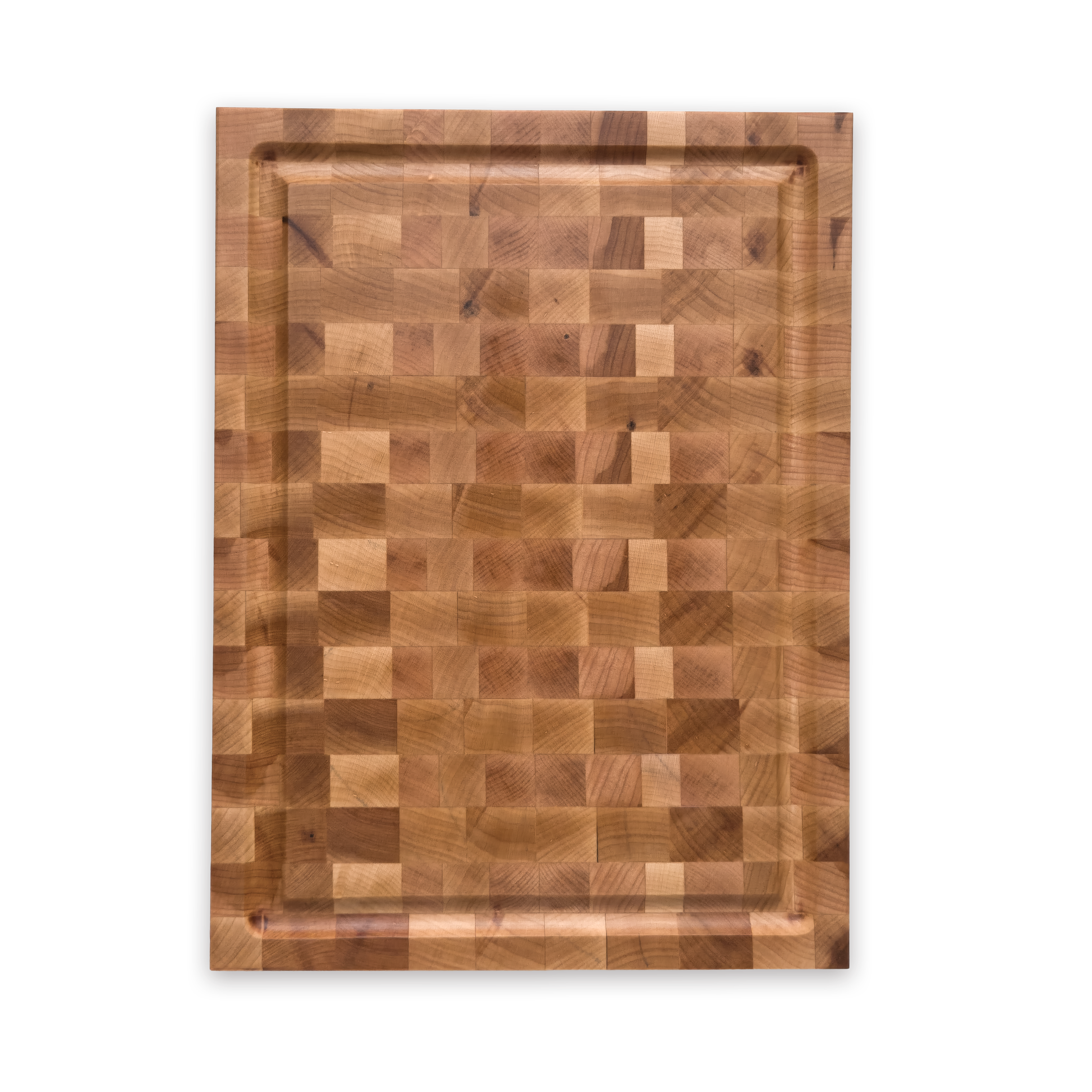 Maple end grain butcher block cutting board with juice groove — 12 × 9 in