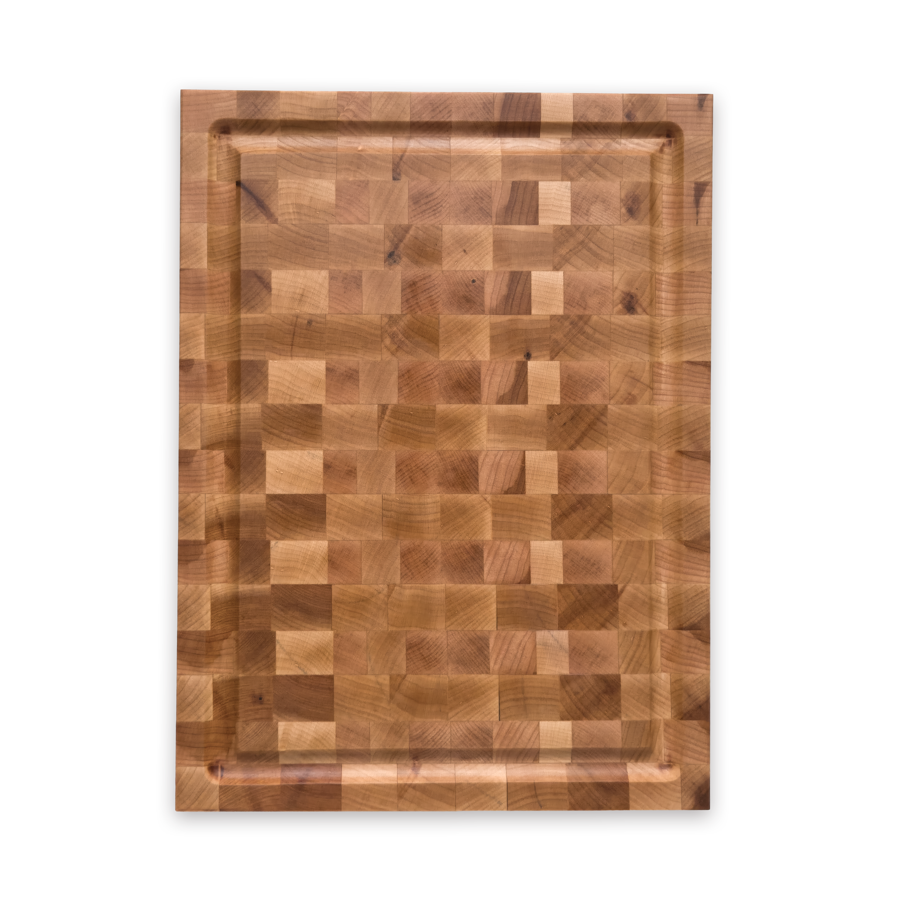 Maple end grain butcher block cutting board with juice groove — 12 × 9 in