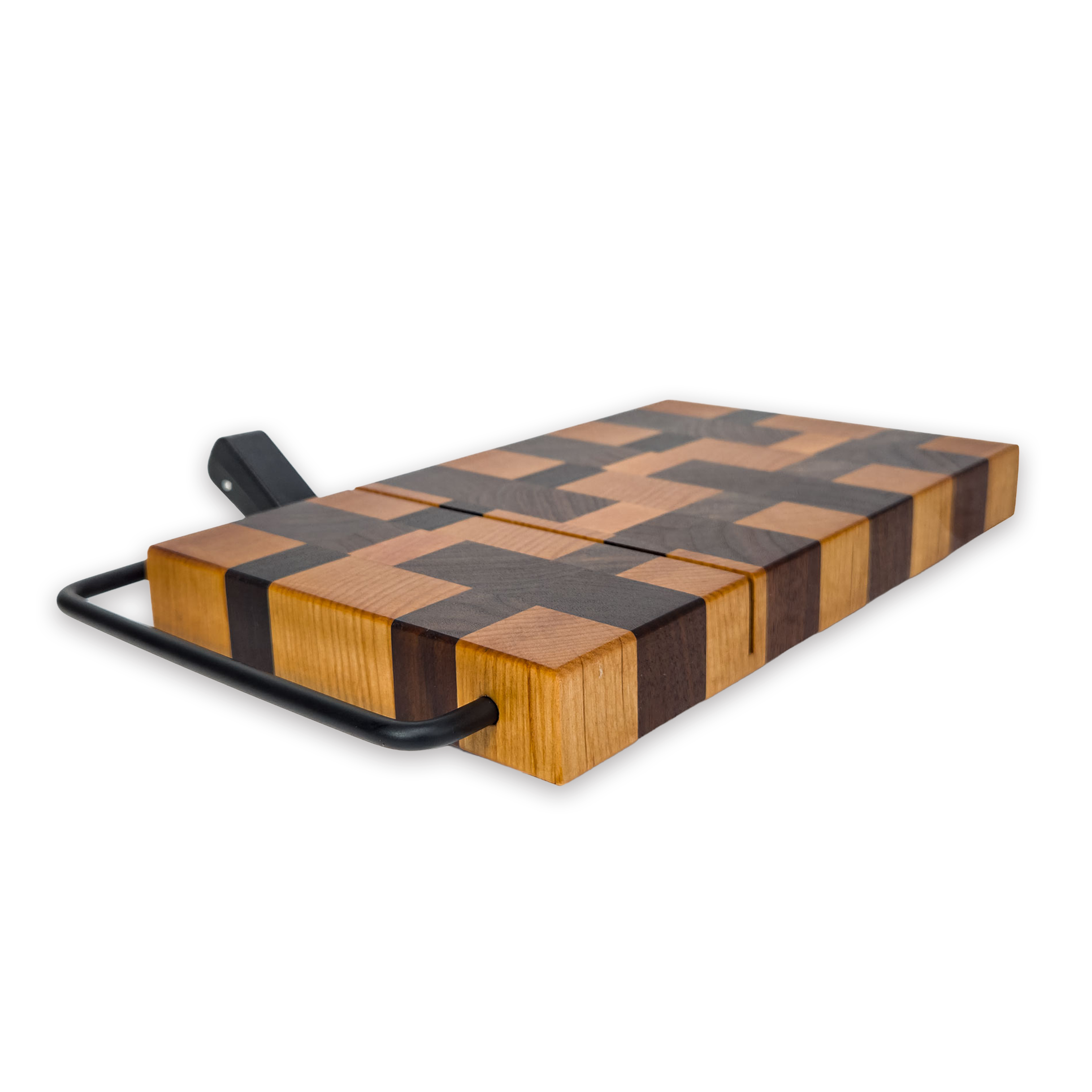 End grain maple & walnut cheese slicer board with wire cutter, oiled hardwood