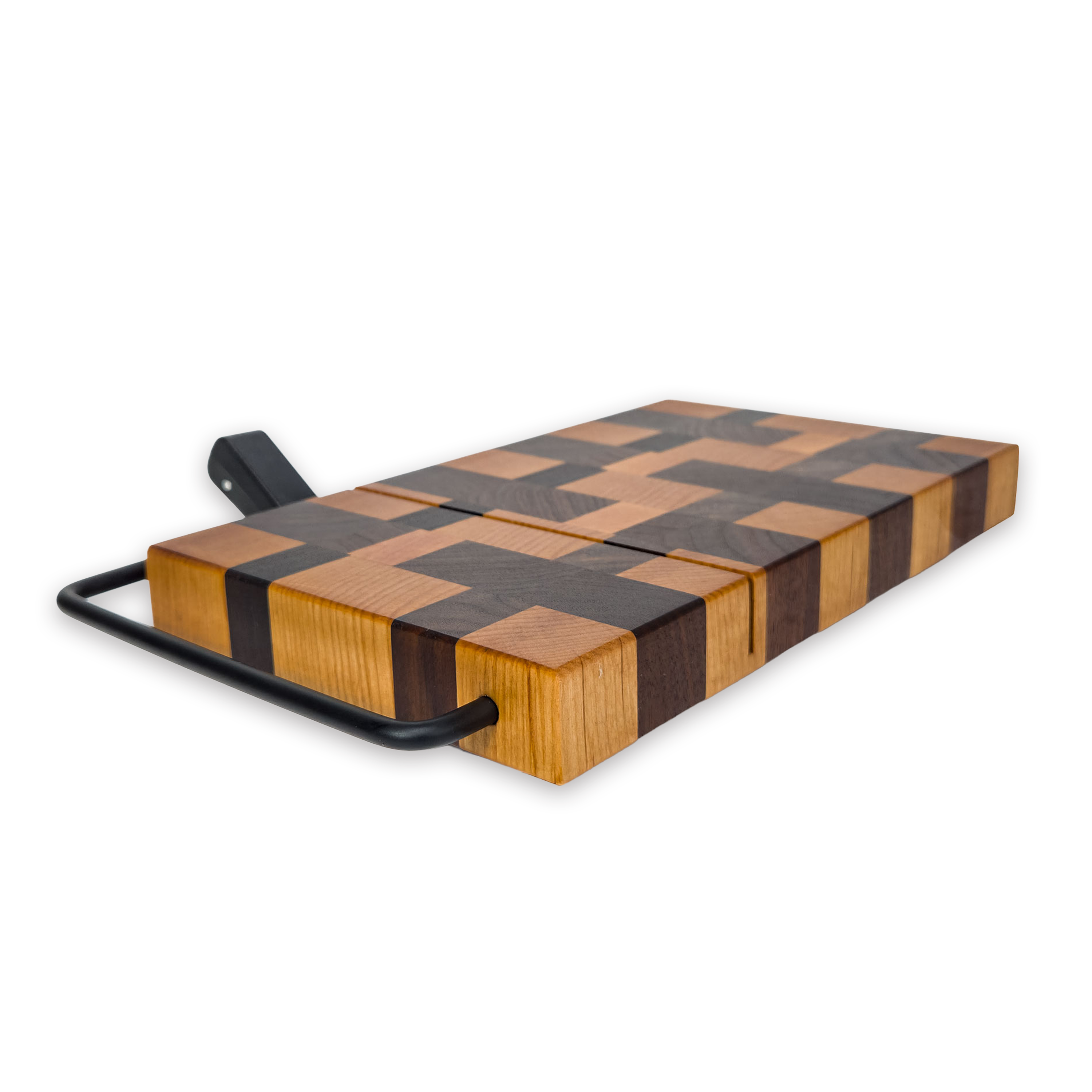 End grain maple & walnut cheese slicer board with wire cutter, oiled hardwood