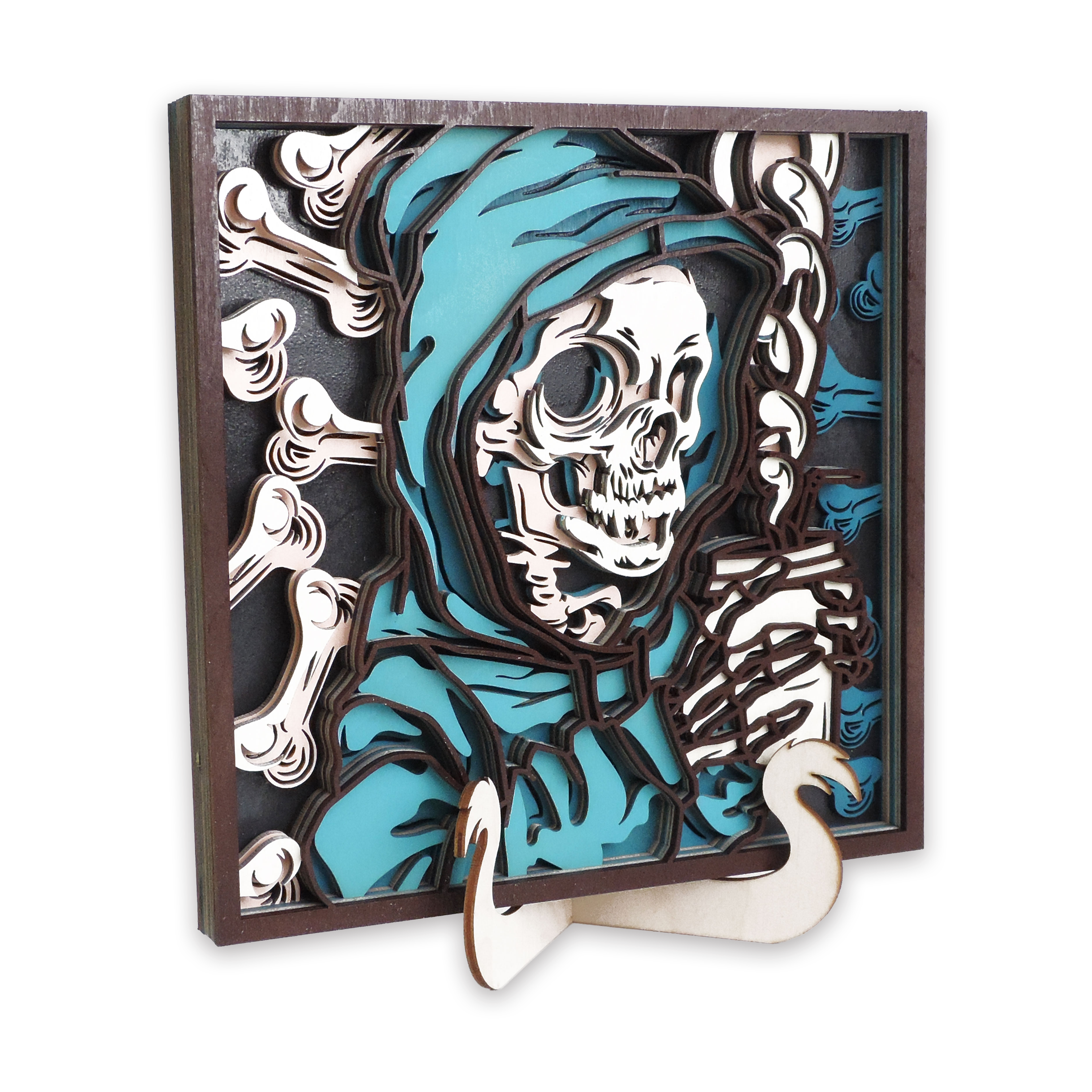 Multilayer 3D laser-cut coffee skeleton wall art, Baltic Birch Plywood
