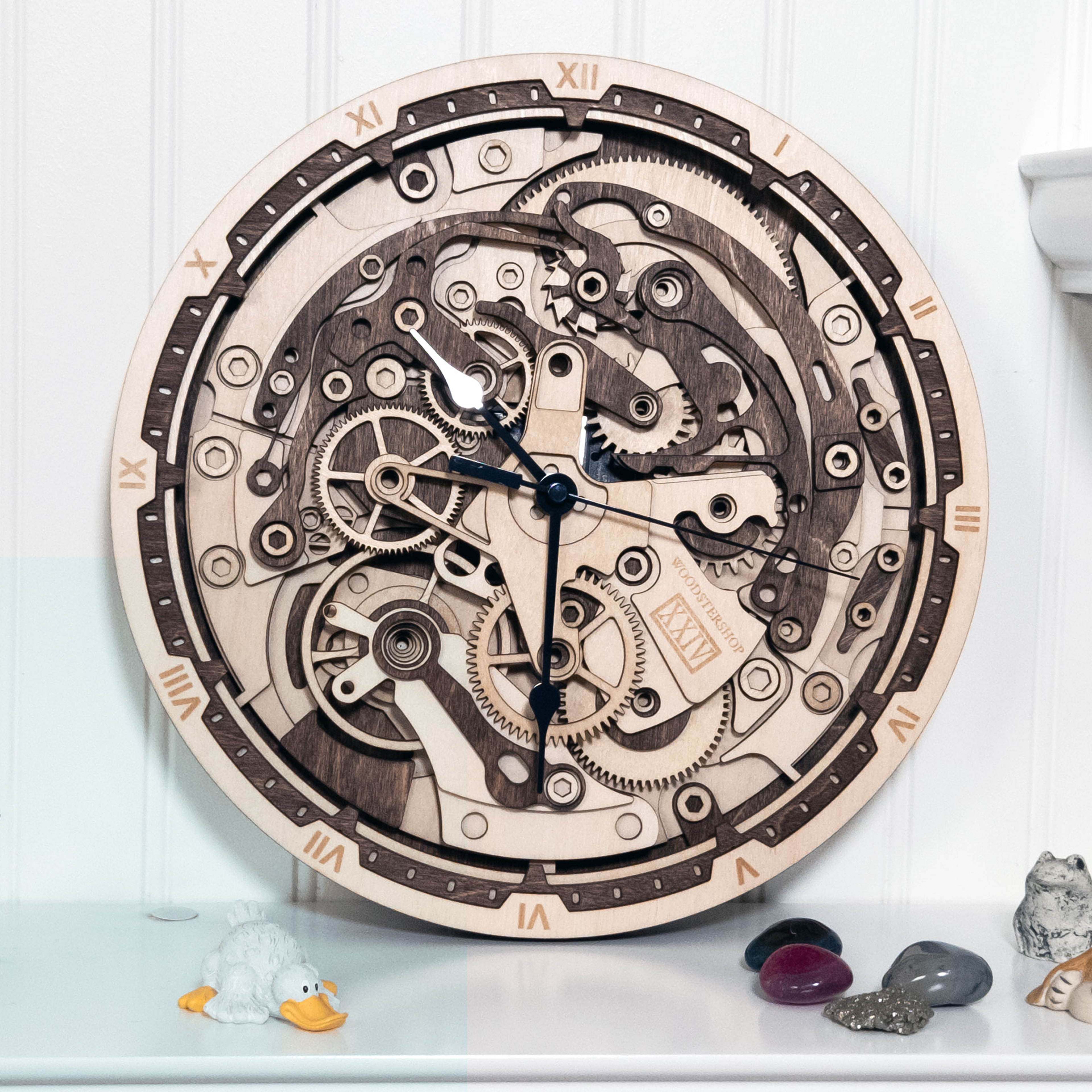 Multilayer 3D laser-cut gear wall clock wall art, Baltic Birch Plywood