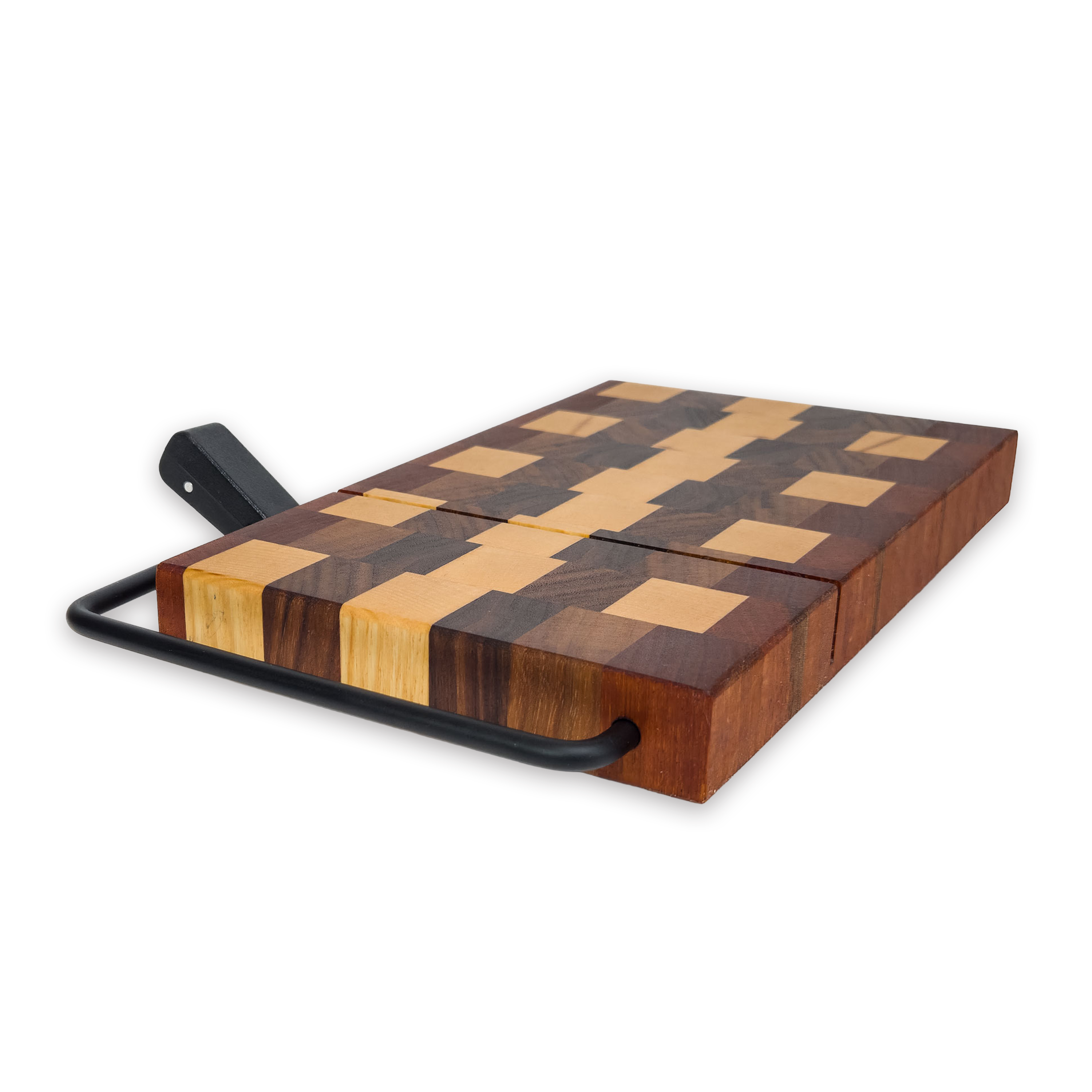 End grain maple, walnut & cherry cheese slicer board with wire cutter, oiled hardwood