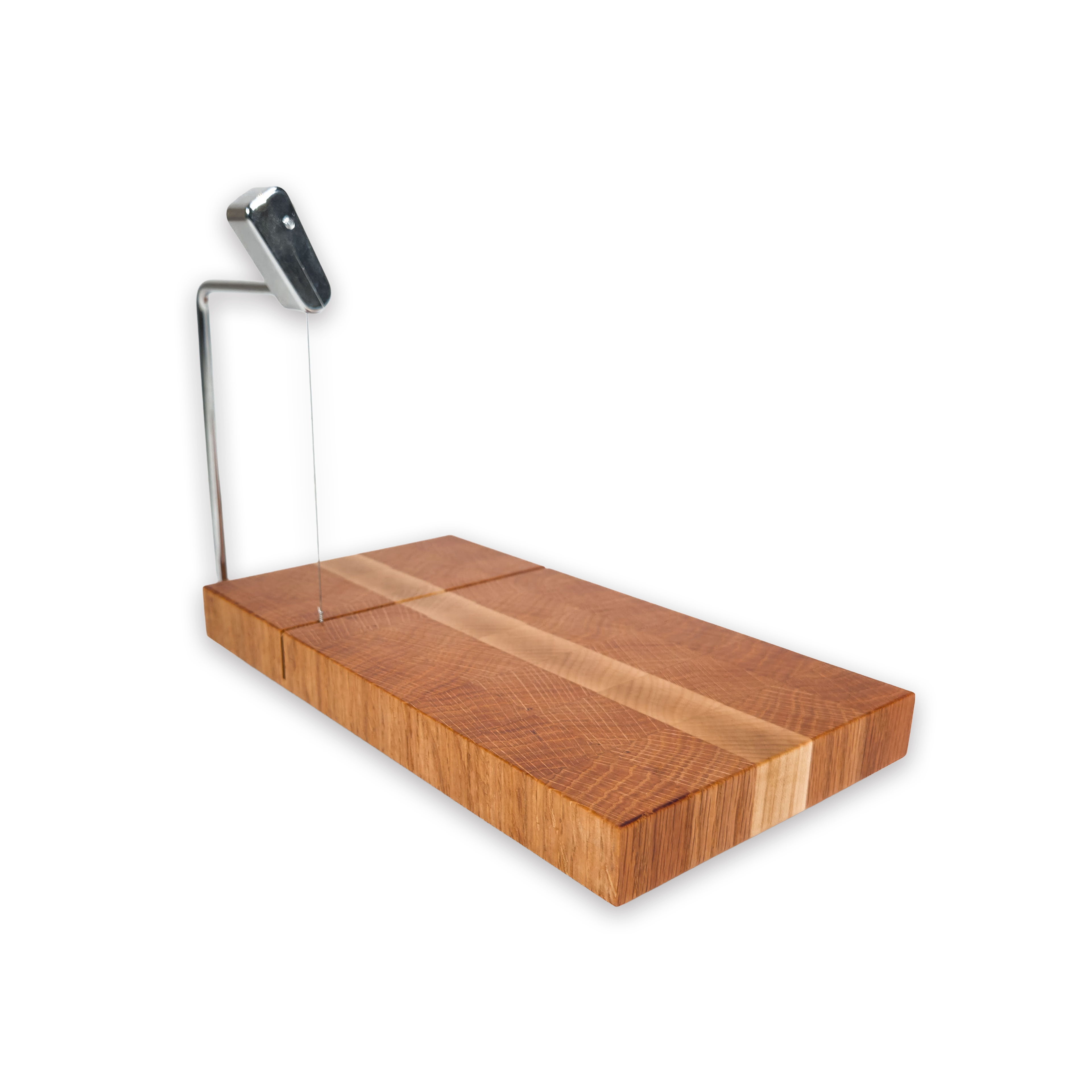 End grain oak & maple cheese slicer board with wire cutter, oiled hardwood