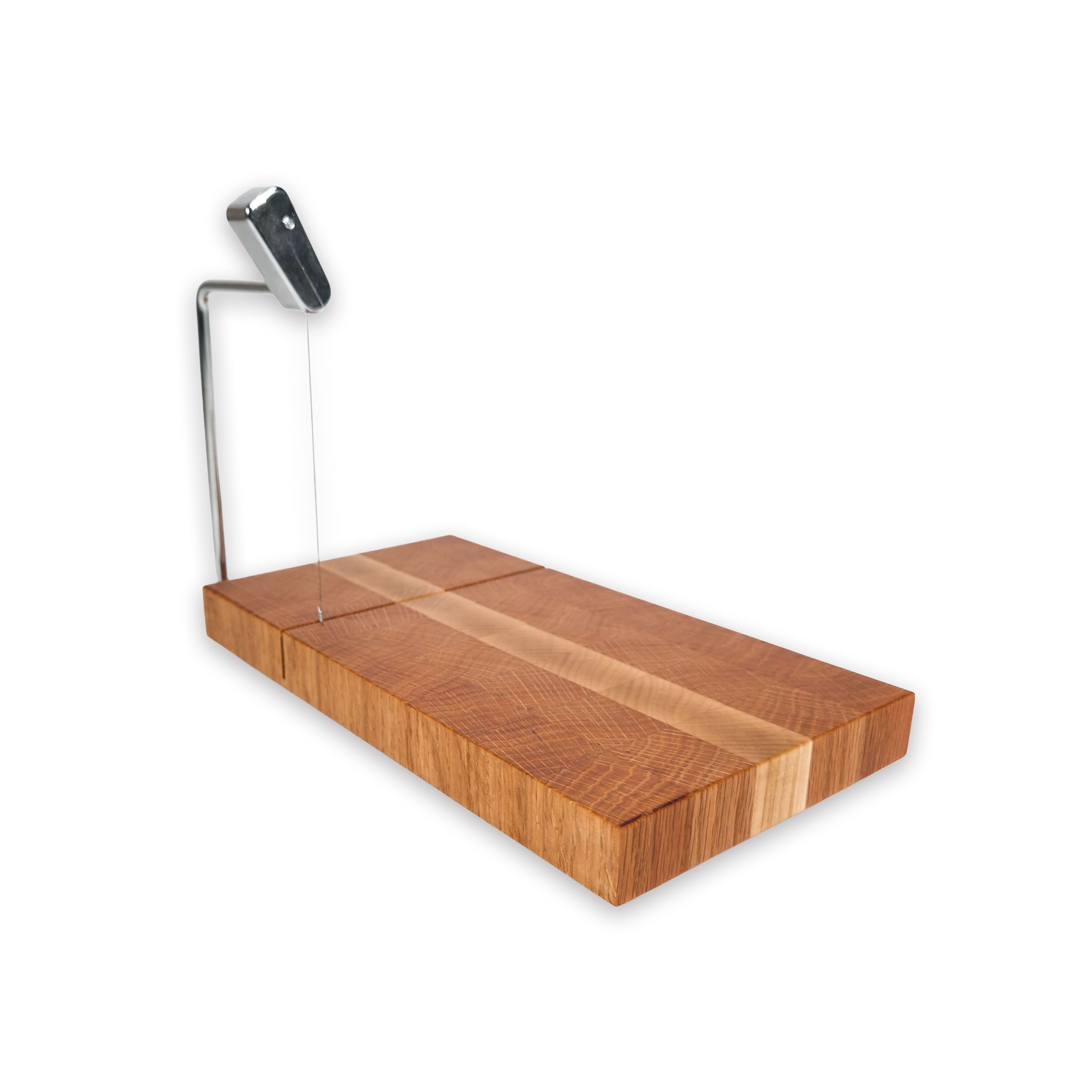 End grain oak & maple cheese slicer board with wire cutter, oiled hardwood