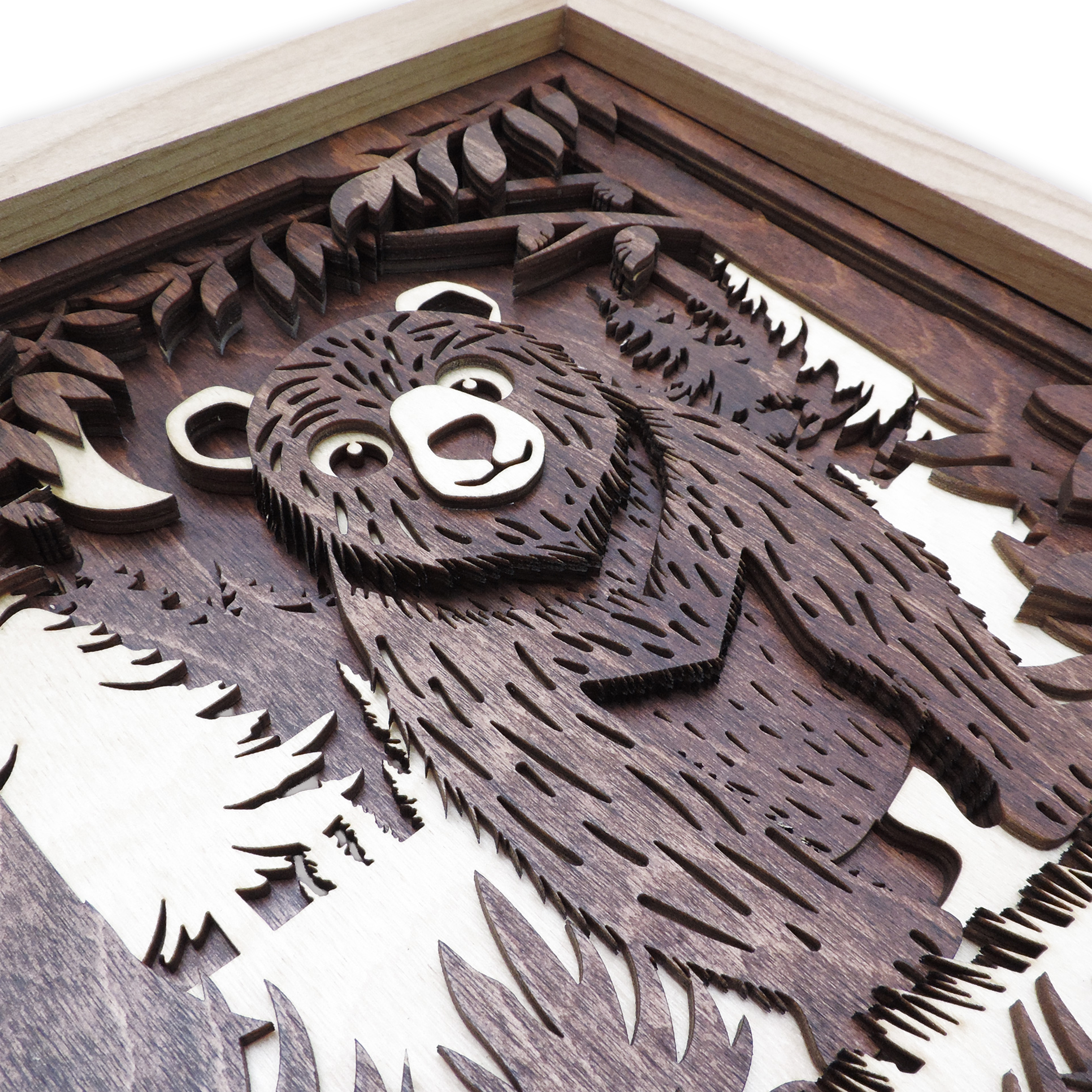 Multilayer 3D laser-cut baby bear wall art, Baltic Birch Plywood
