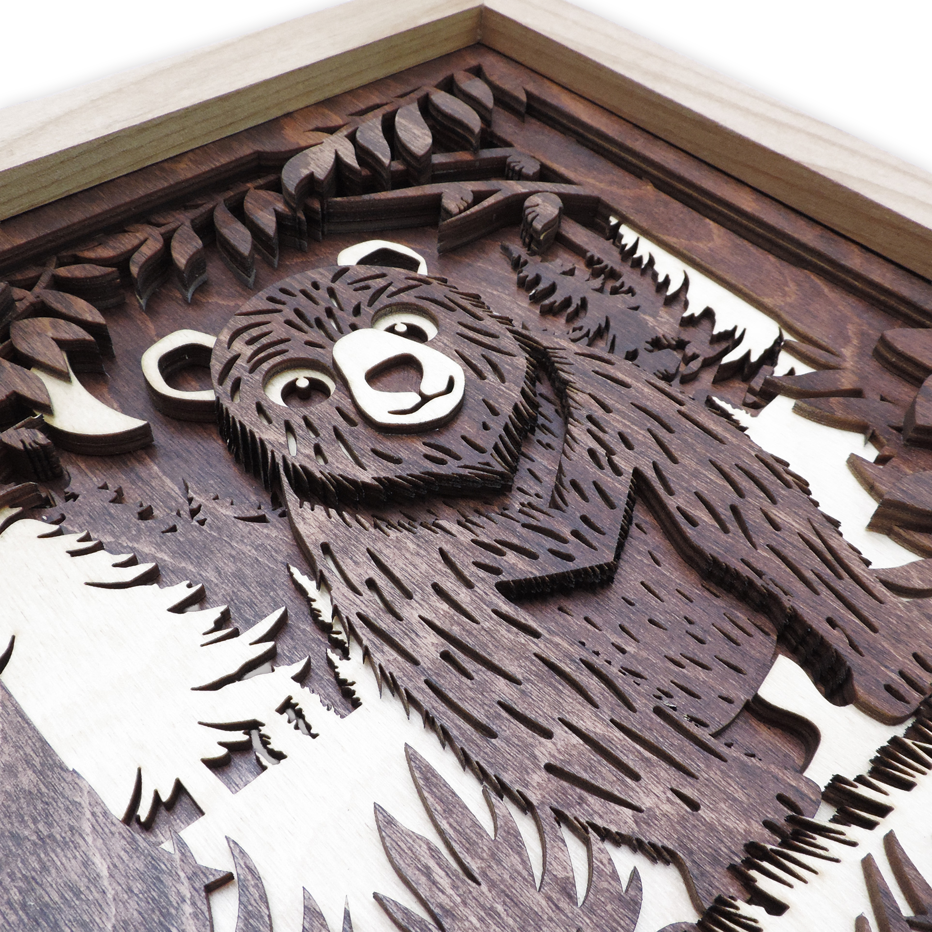 Multilayer 3D laser-cut baby bear wall art, Baltic Birch Plywood