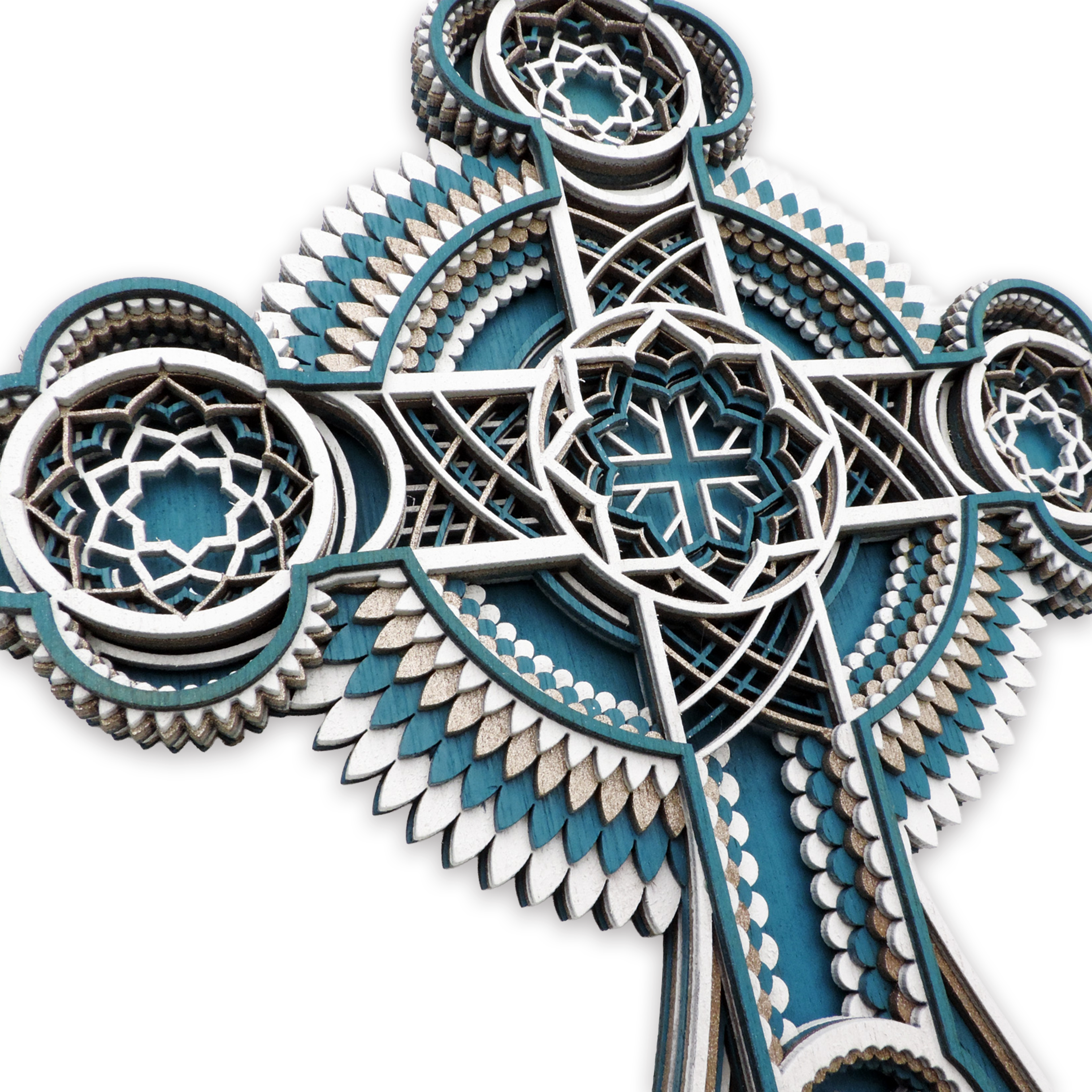 Multilayer 3D laser-cut Christian cross wall art, Baltic Birch Plywood