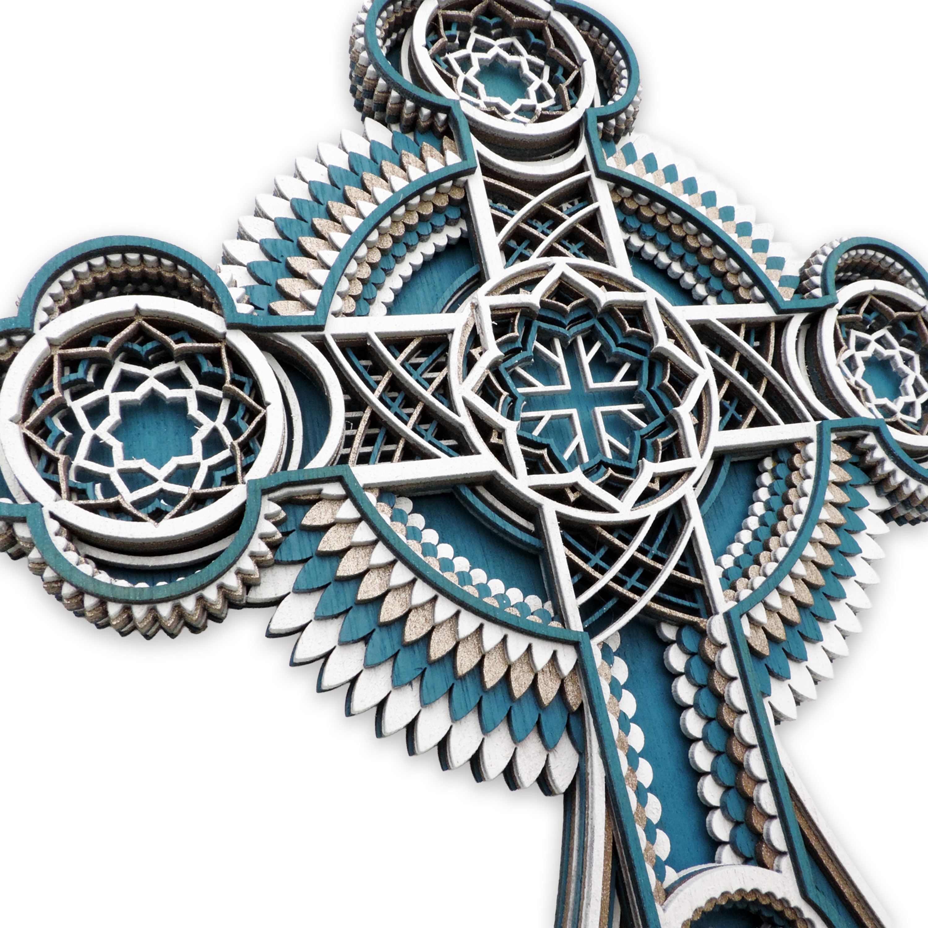 Multilayer 3D laser-cut Christian cross wall art, Baltic Birch Plywood