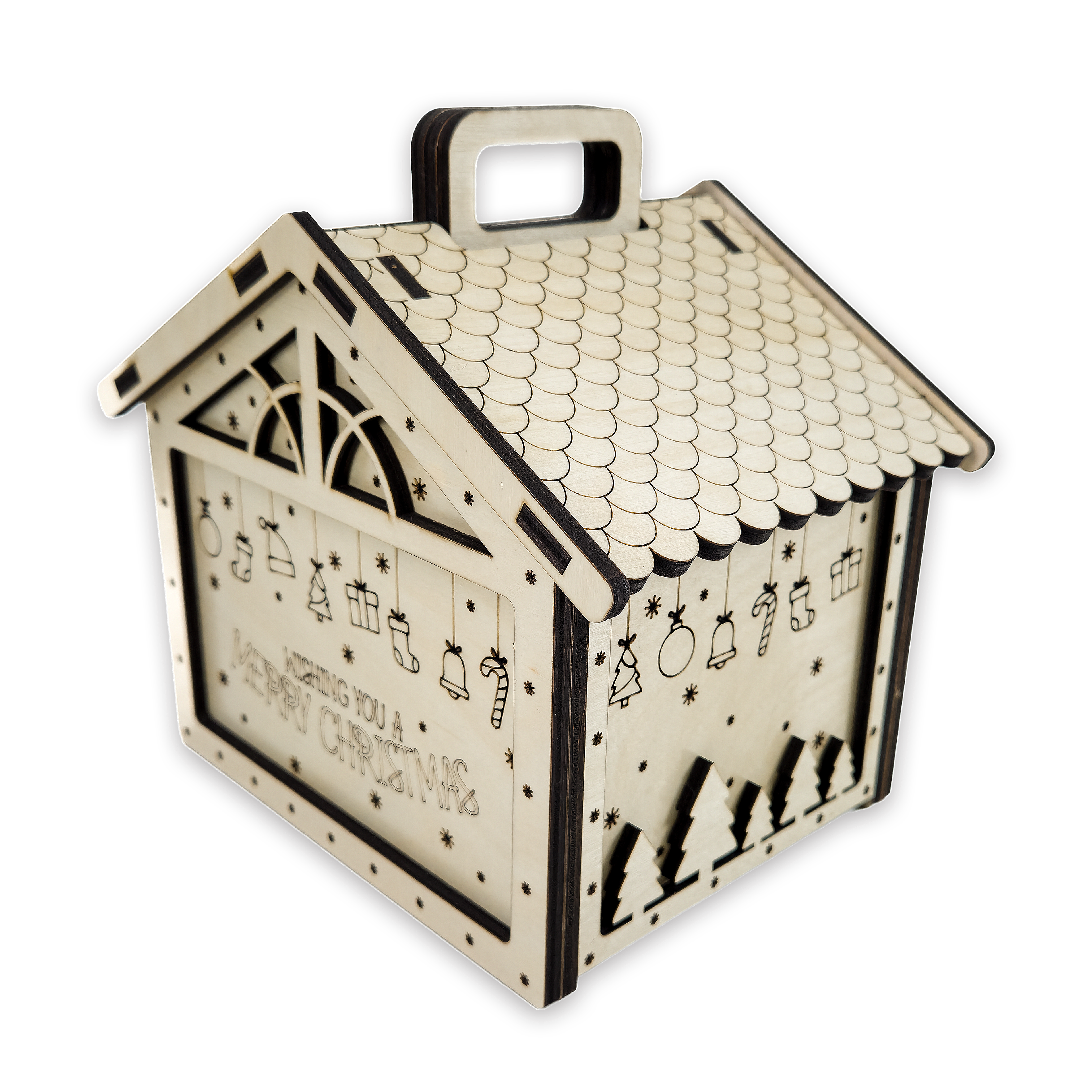 Laser-cut christmas gift box, ¼ in cabinet-grade plywood