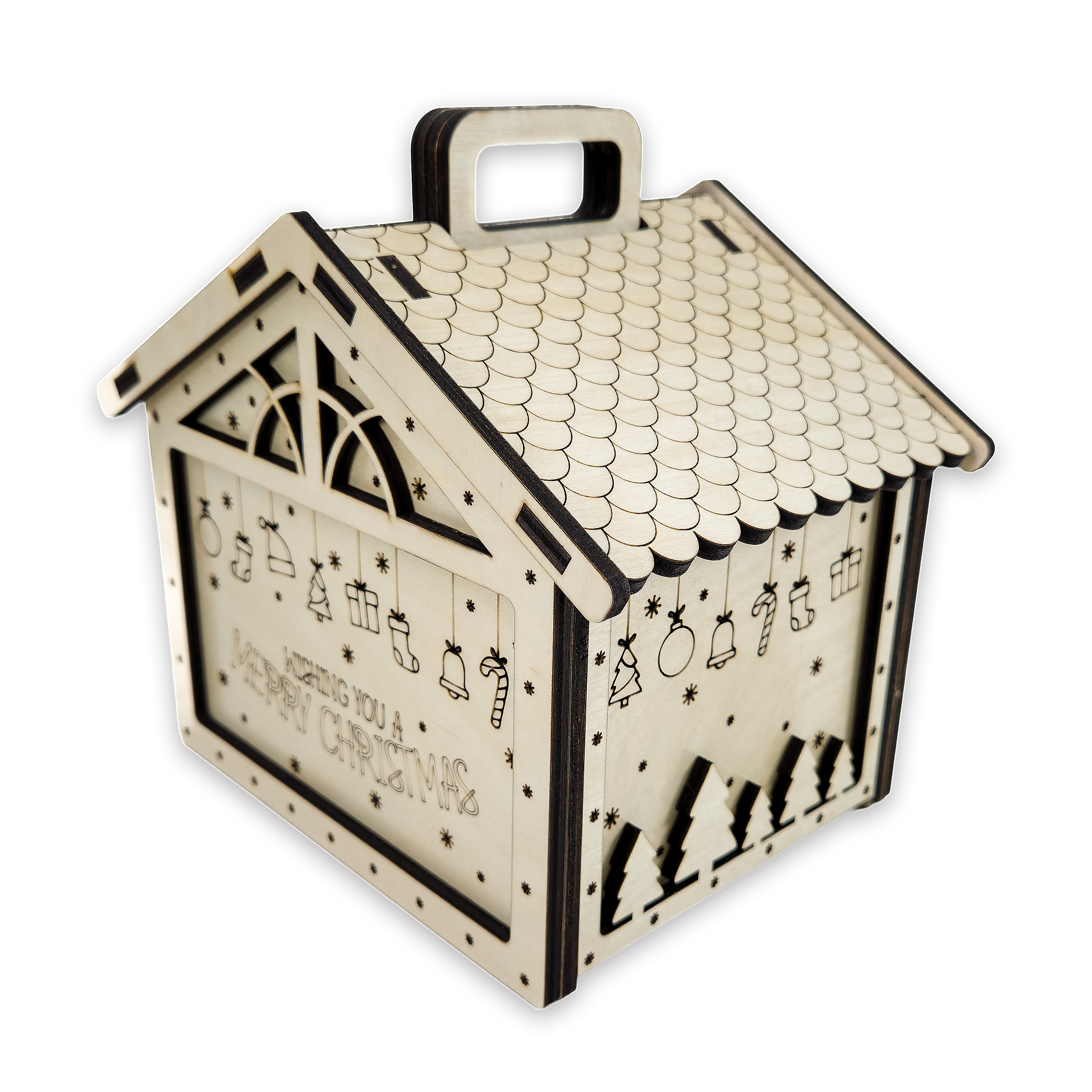 Laser-cut christmas gift box, ¼ in cabinet-grade plywood
