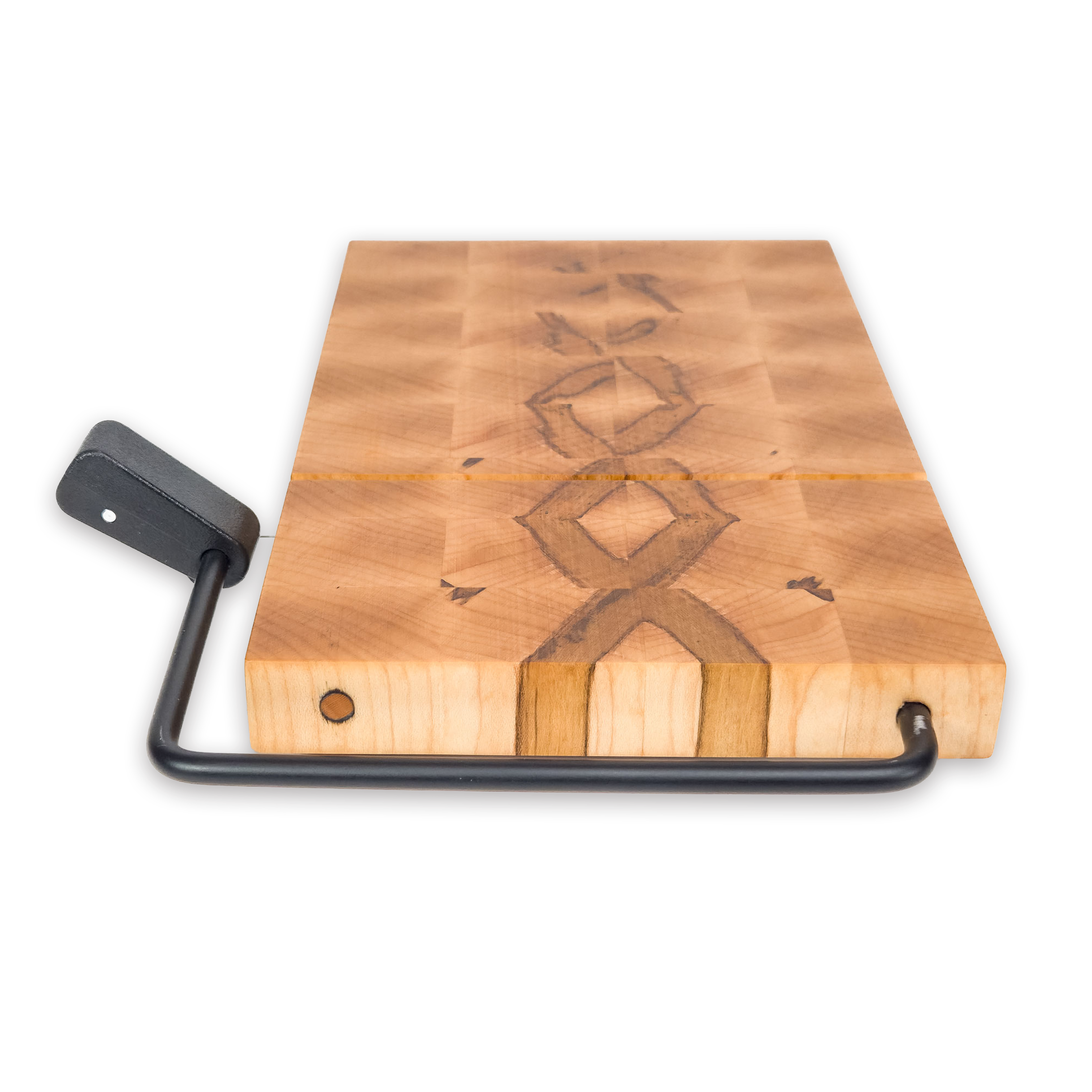 End grain spalted maple cheese slicer board with wire cutter, oiled hardwood