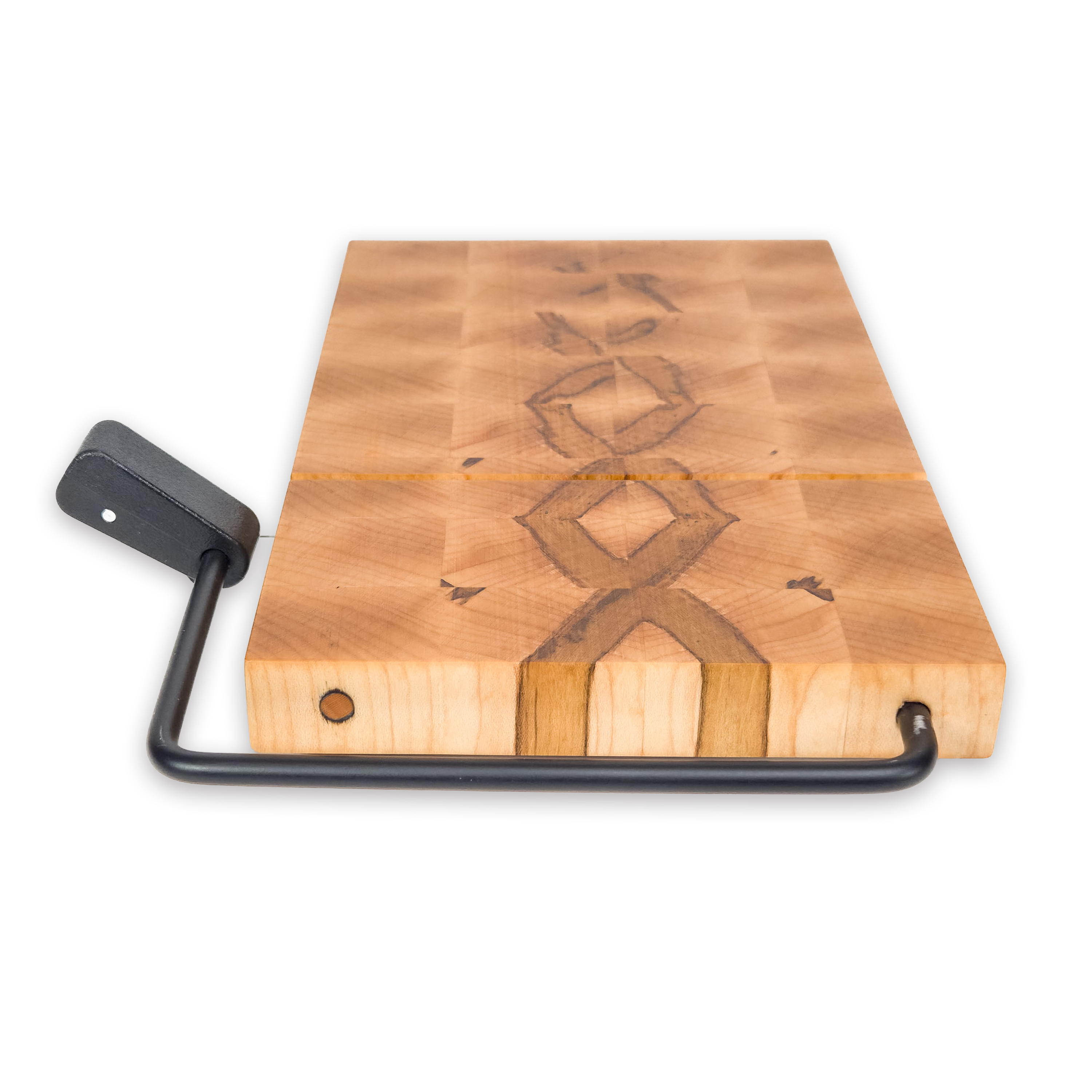 End grain spalted maple cheese slicer board with wire cutter, oiled hardwood