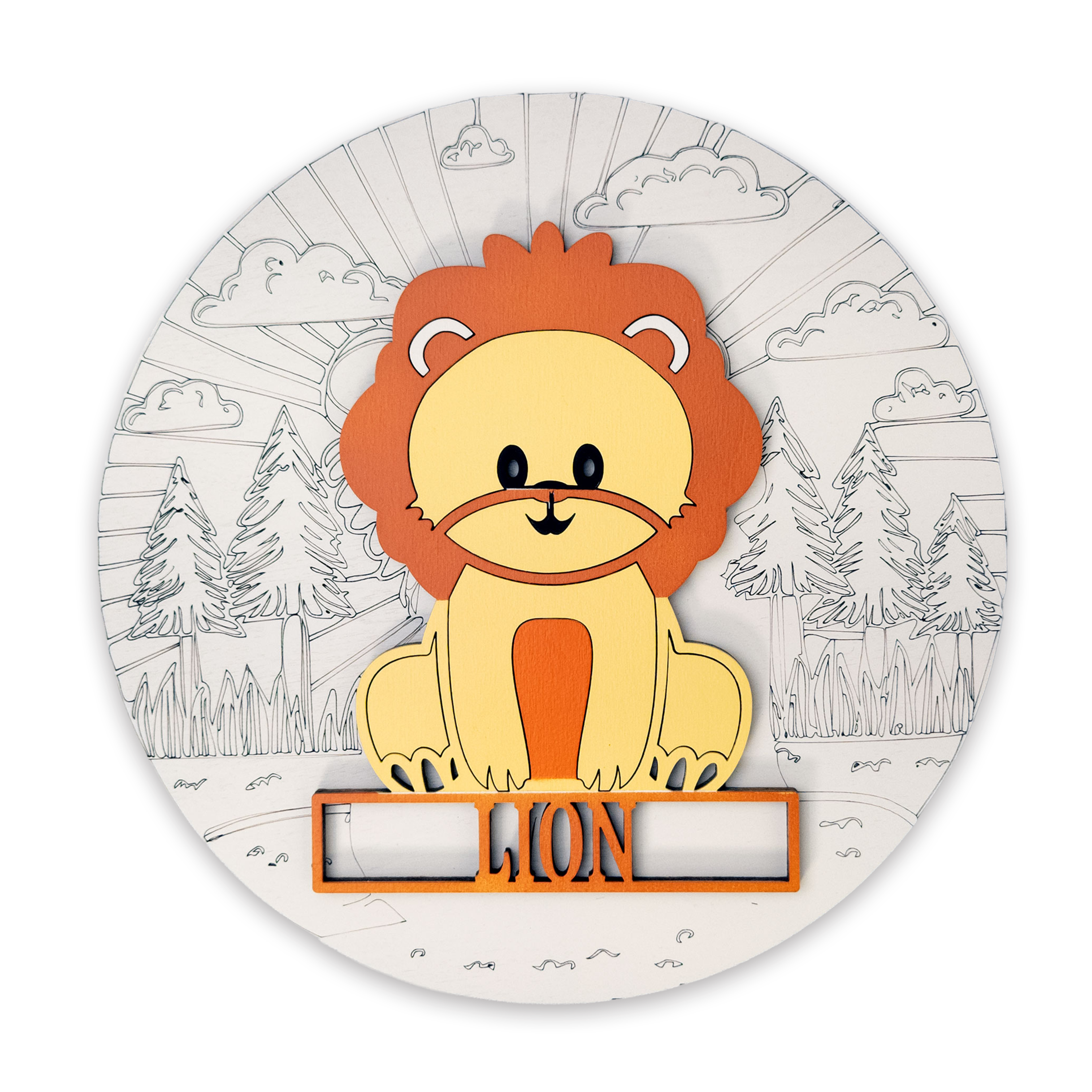 Multilayer 3D laser-cut lion name sign wall art, Baltic Birch Plywood