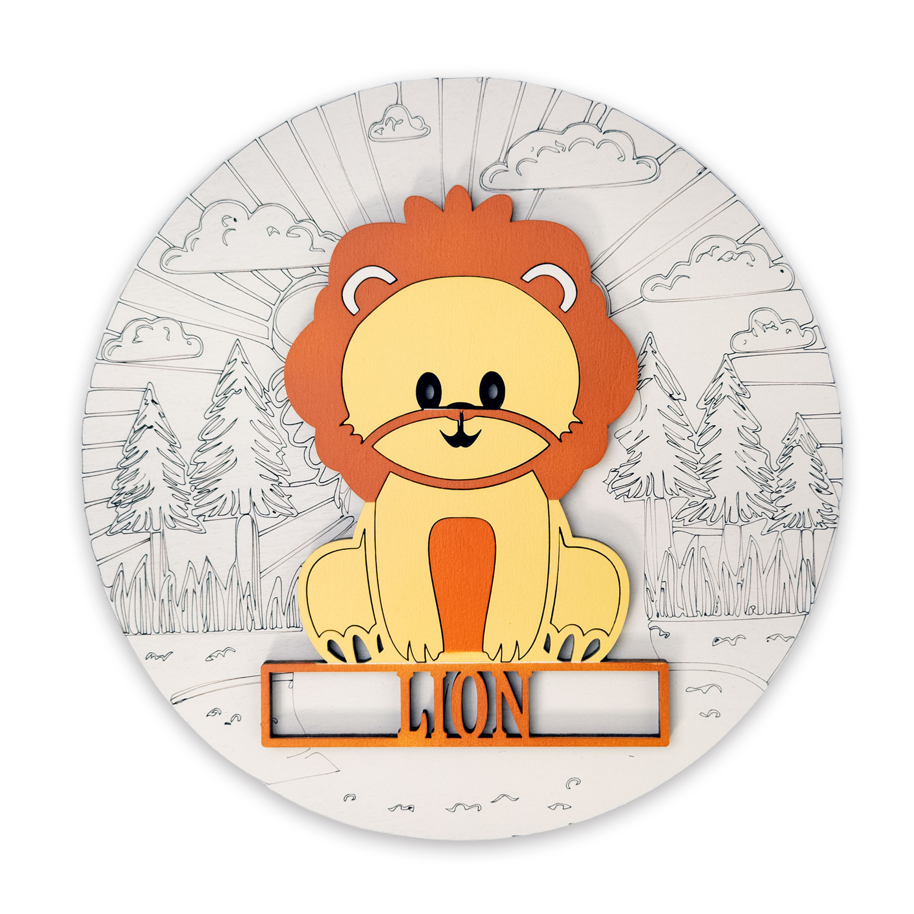 Multilayer 3D laser-cut lion name sign wall art, Baltic Birch Plywood