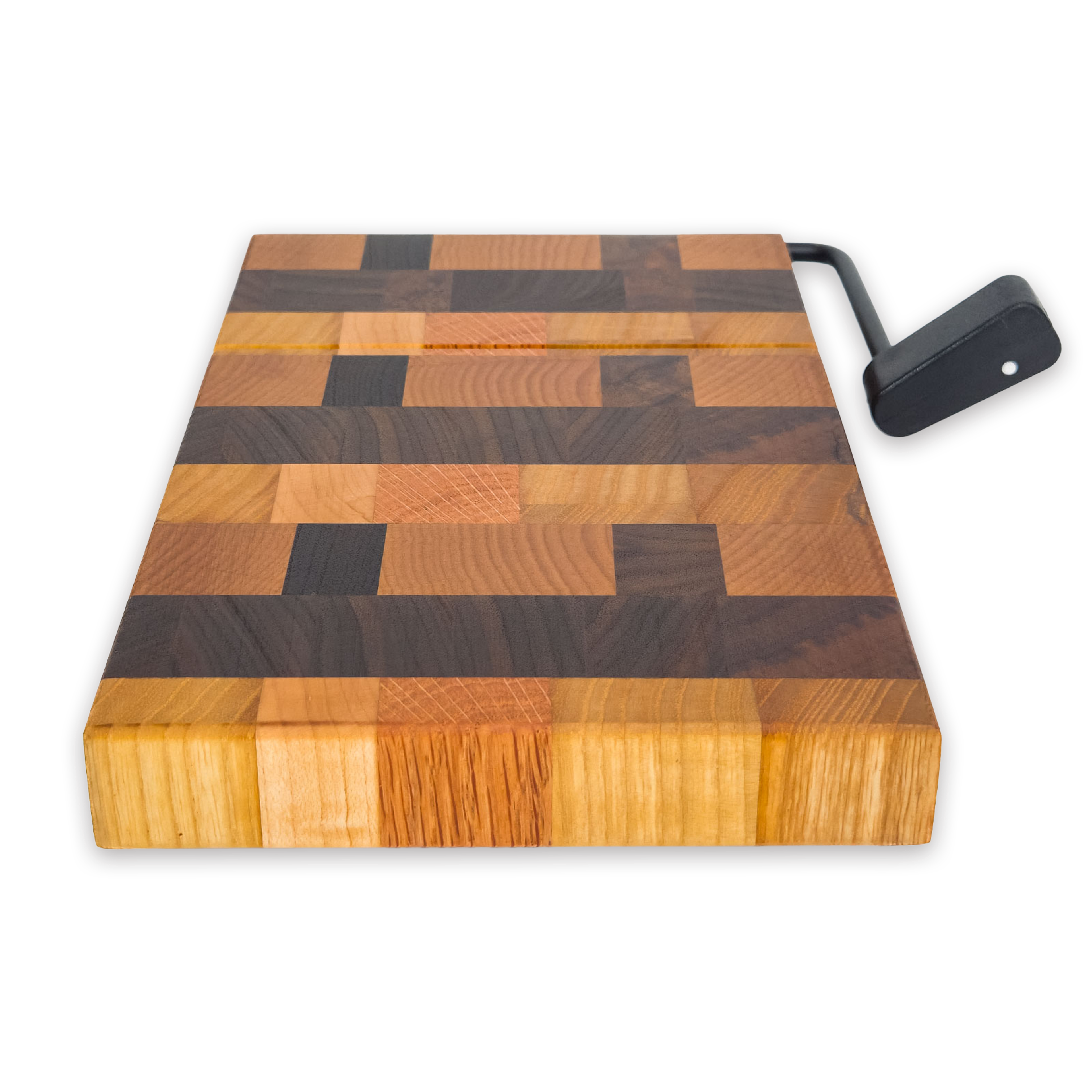End grain oak, cherry & walnut cheese slicer board with wire cutter, oiled hardwood