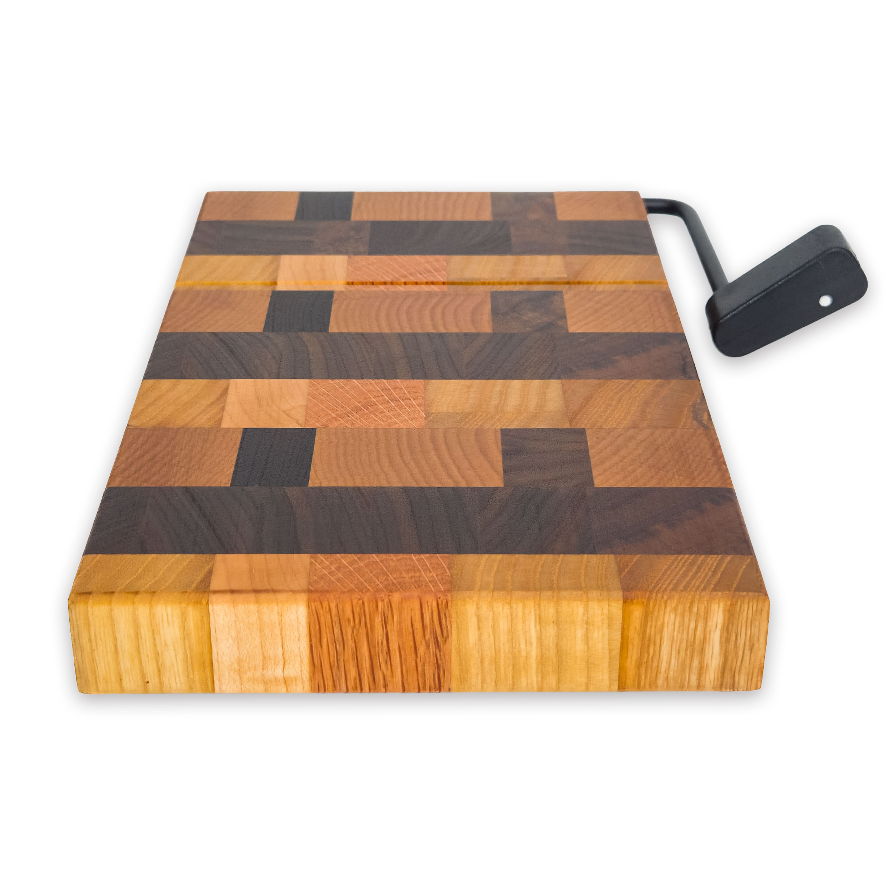 End grain oak, cherry & walnut cheese slicer board with wire cutter, oiled hardwood