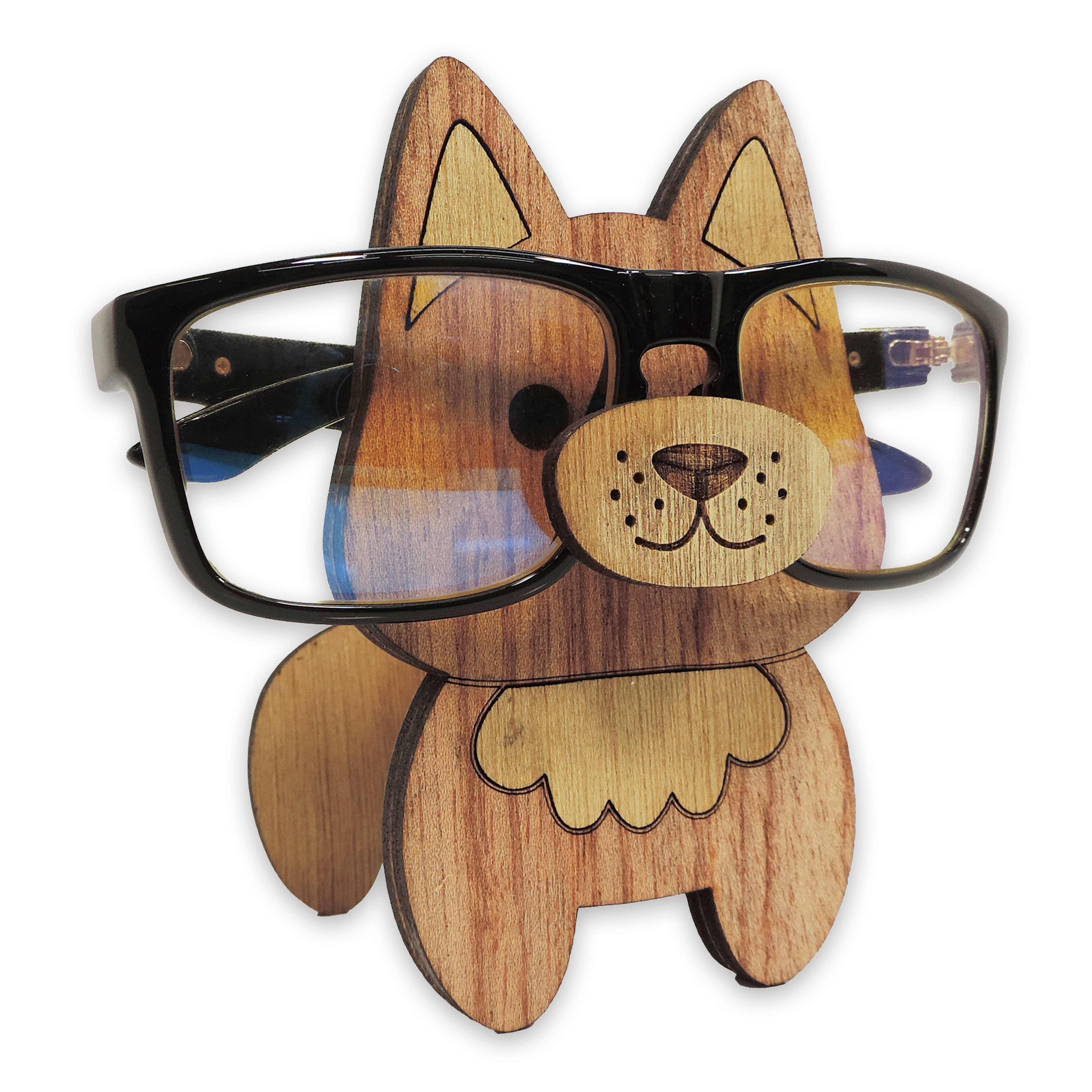 Laser-cut fox glasses holder, 5 mm plywood — cherry, blank (3.5 × 5 in)