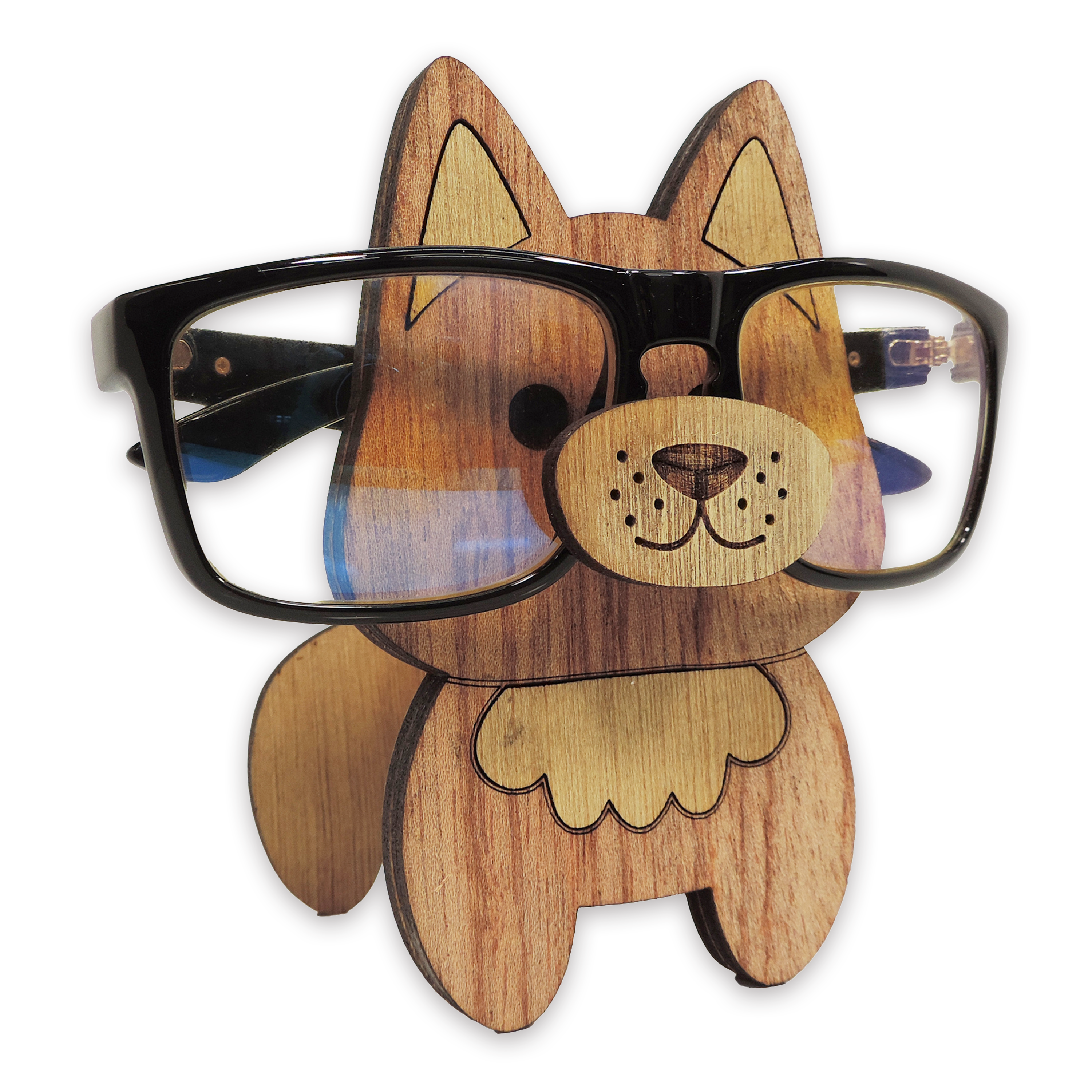 Laser-cut fox glasses holder, 5 mm plywood — cherry, blank (3.5 × 5 in)