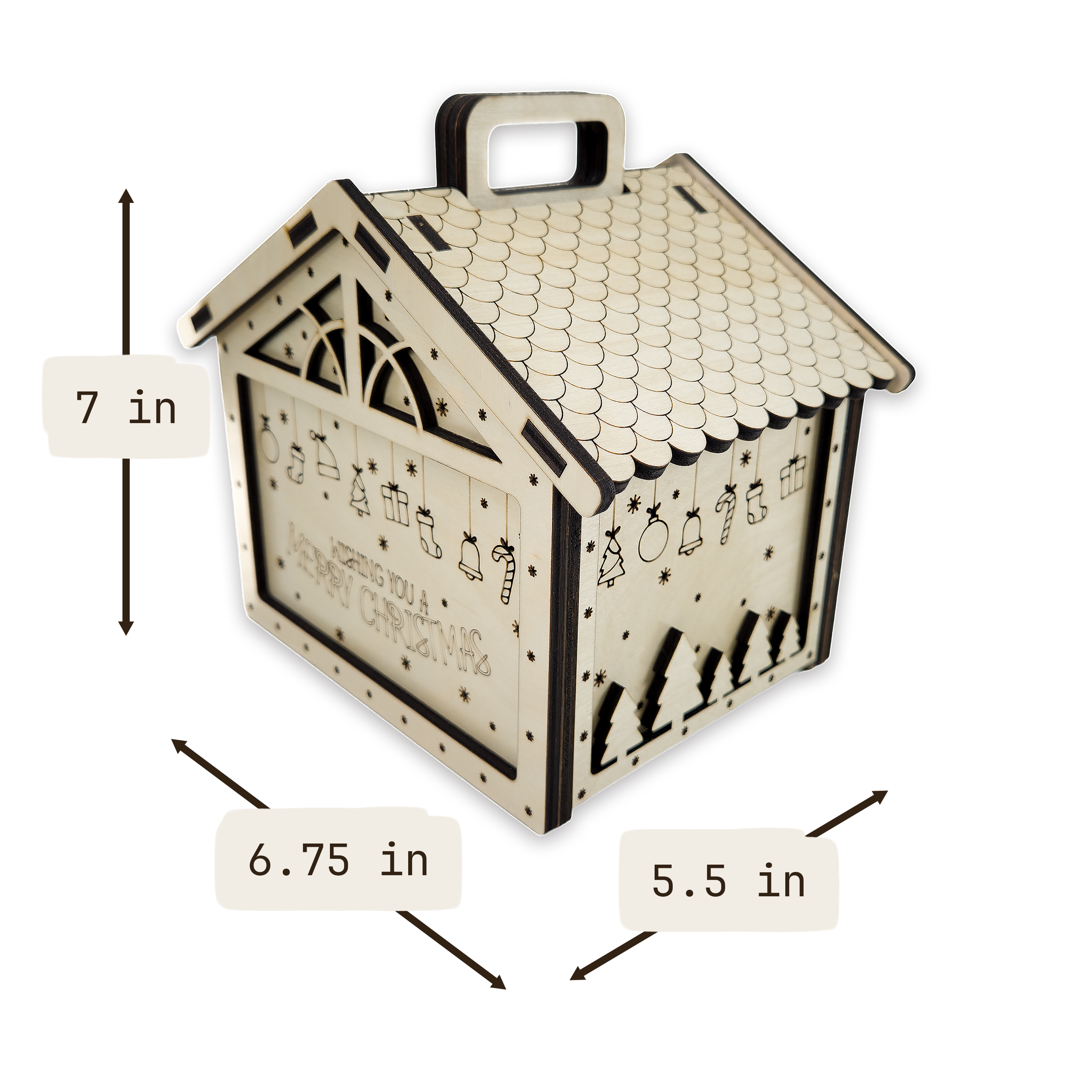 Laser-cut christmas gift box, ¼ in cabinet-grade plywood