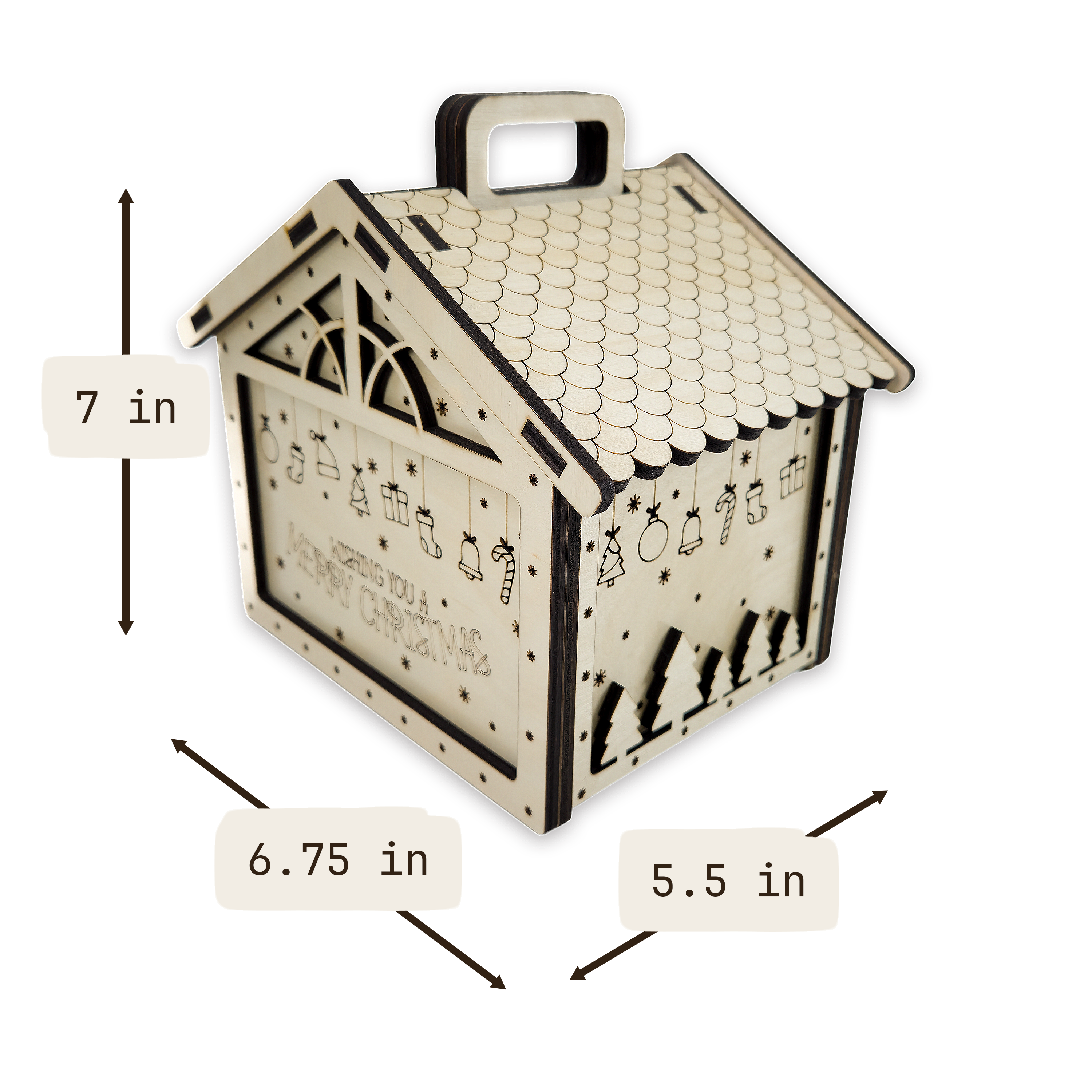 Laser-cut christmas gift box, ¼ in cabinet-grade plywood