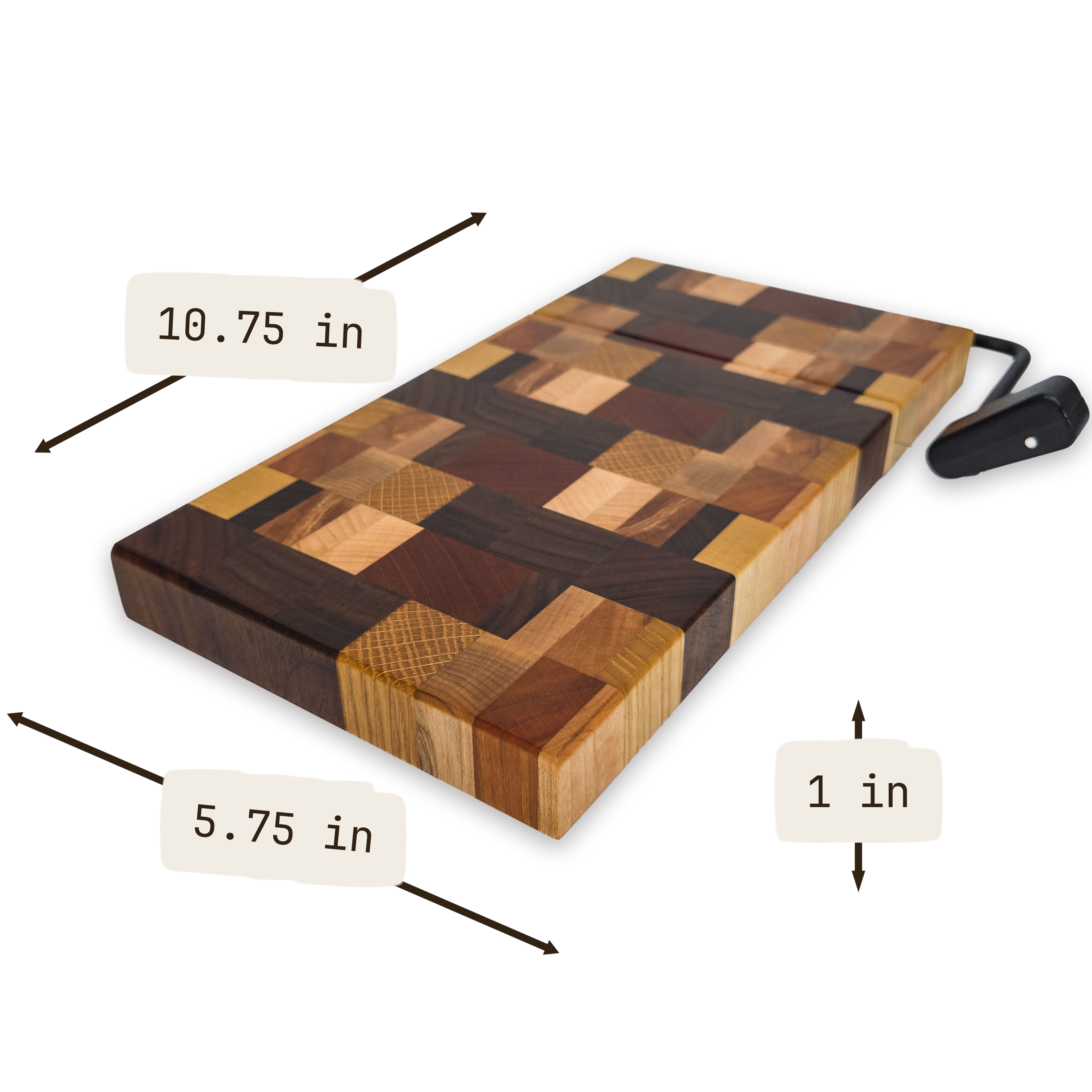 End grain dark mixed hardwood cheese slicer board with wire cutter, oiled hardwood