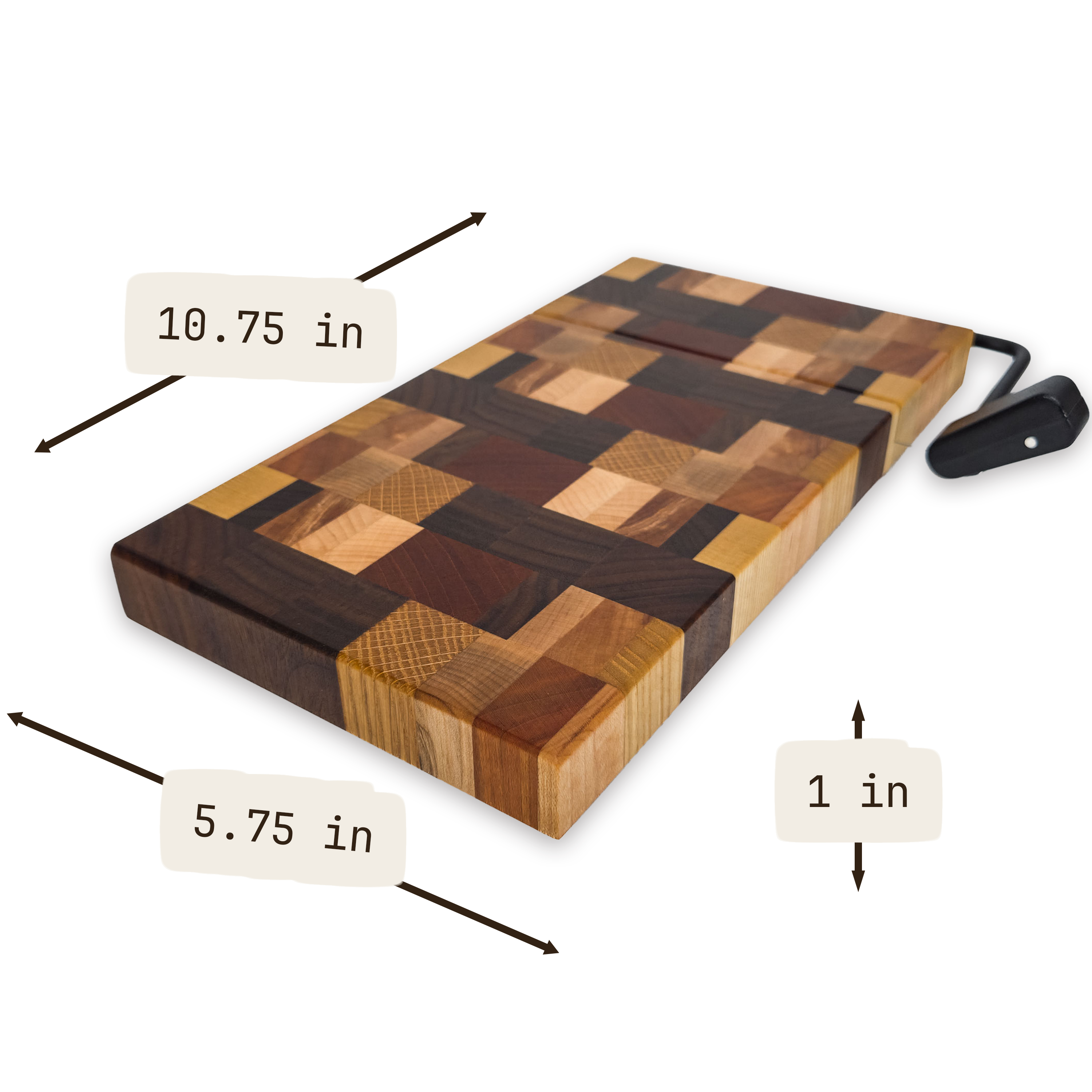 End grain dark mixed hardwood cheese slicer board with wire cutter, oiled hardwood