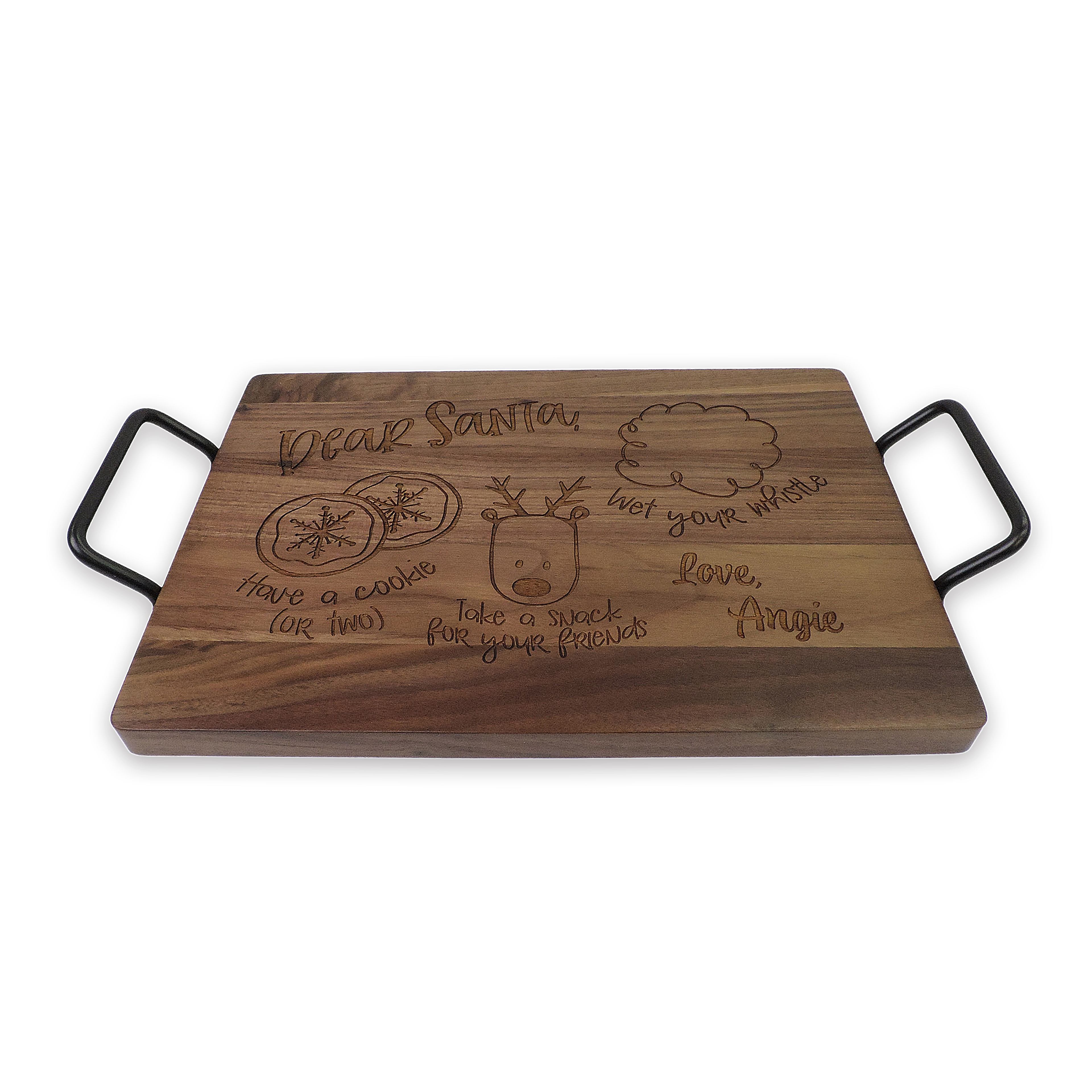 Custom engraved Santa serving tray, walnut