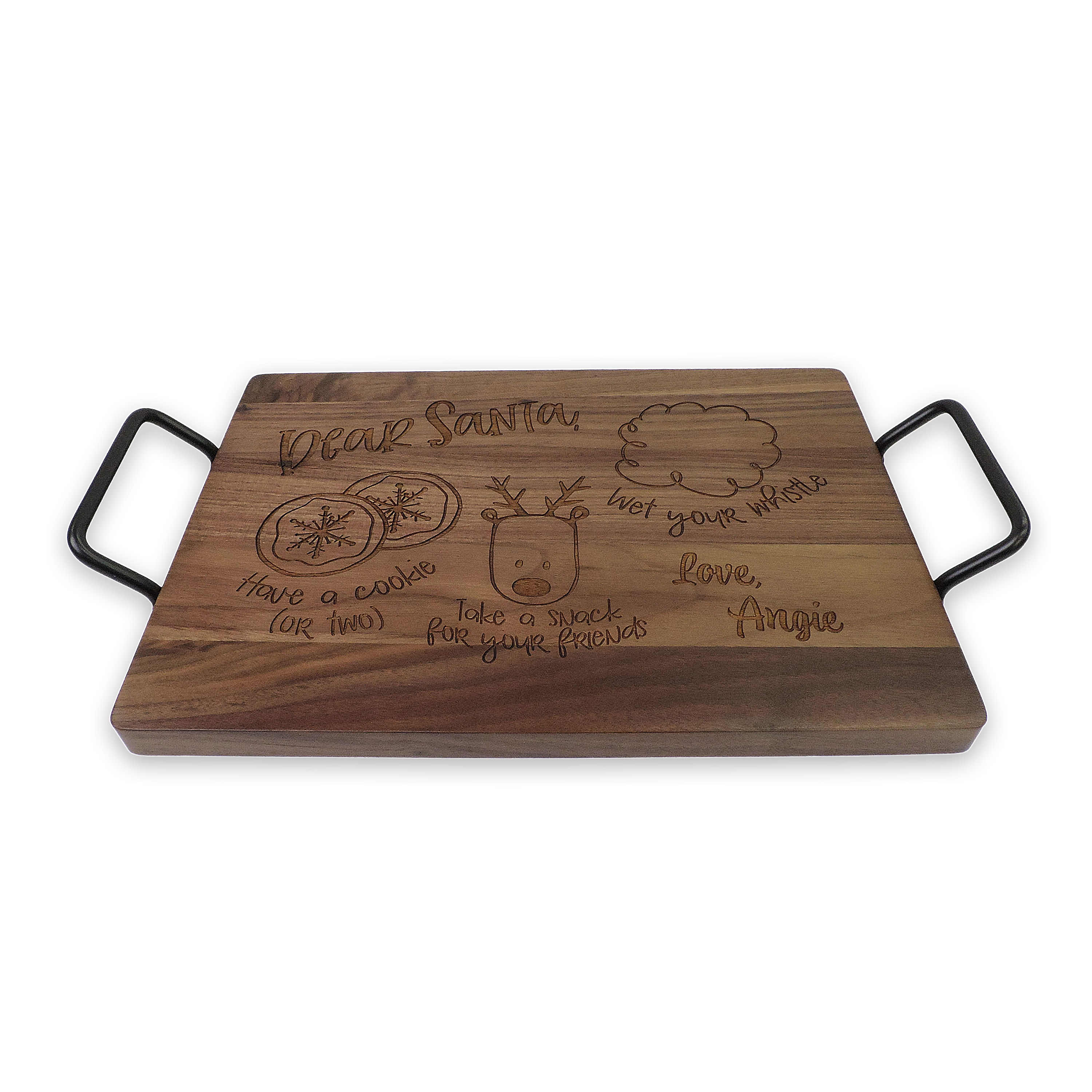 Custom engraved Santa serving tray, walnut