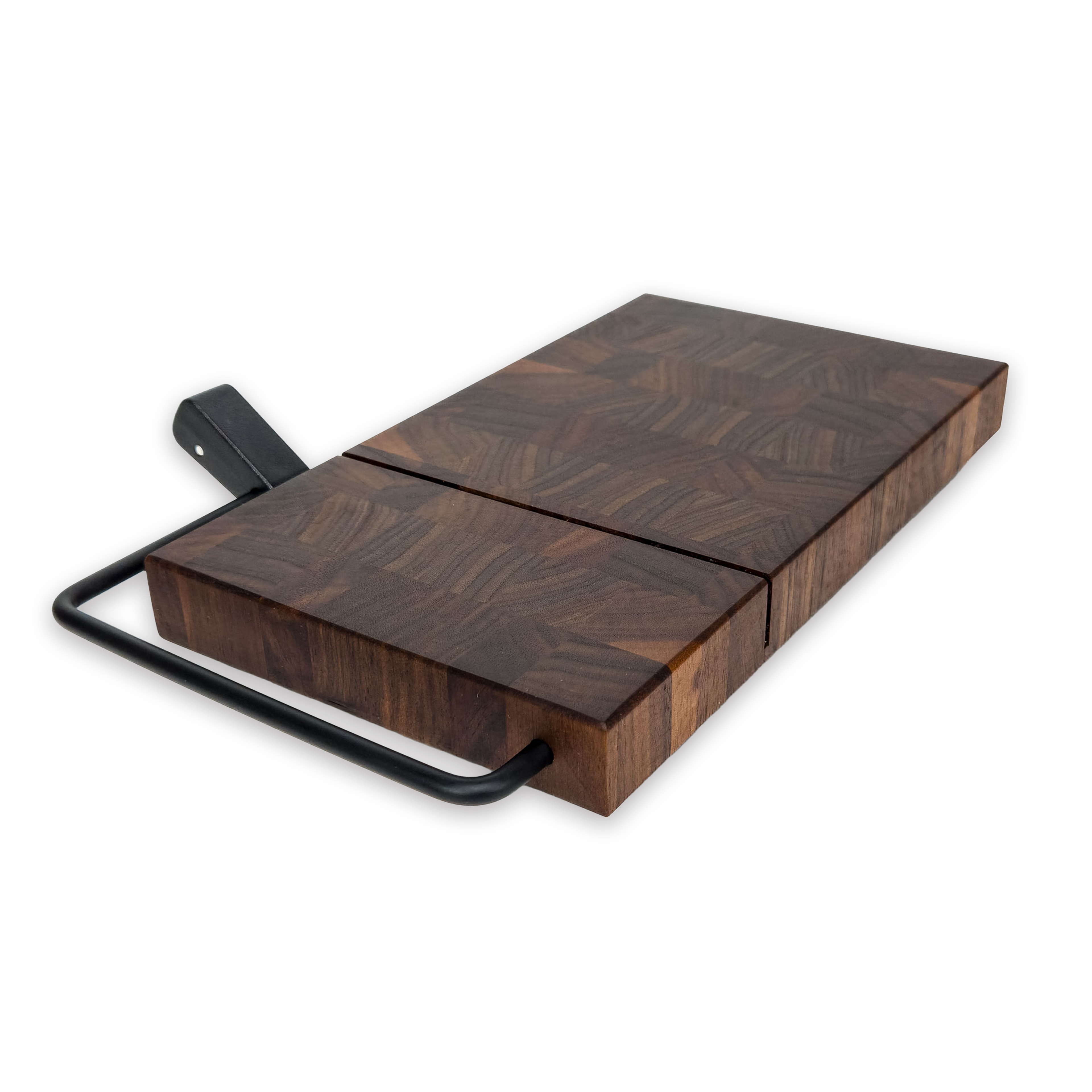 End grain solid walnut cheese slicer board with wire cutter, oiled hardwood