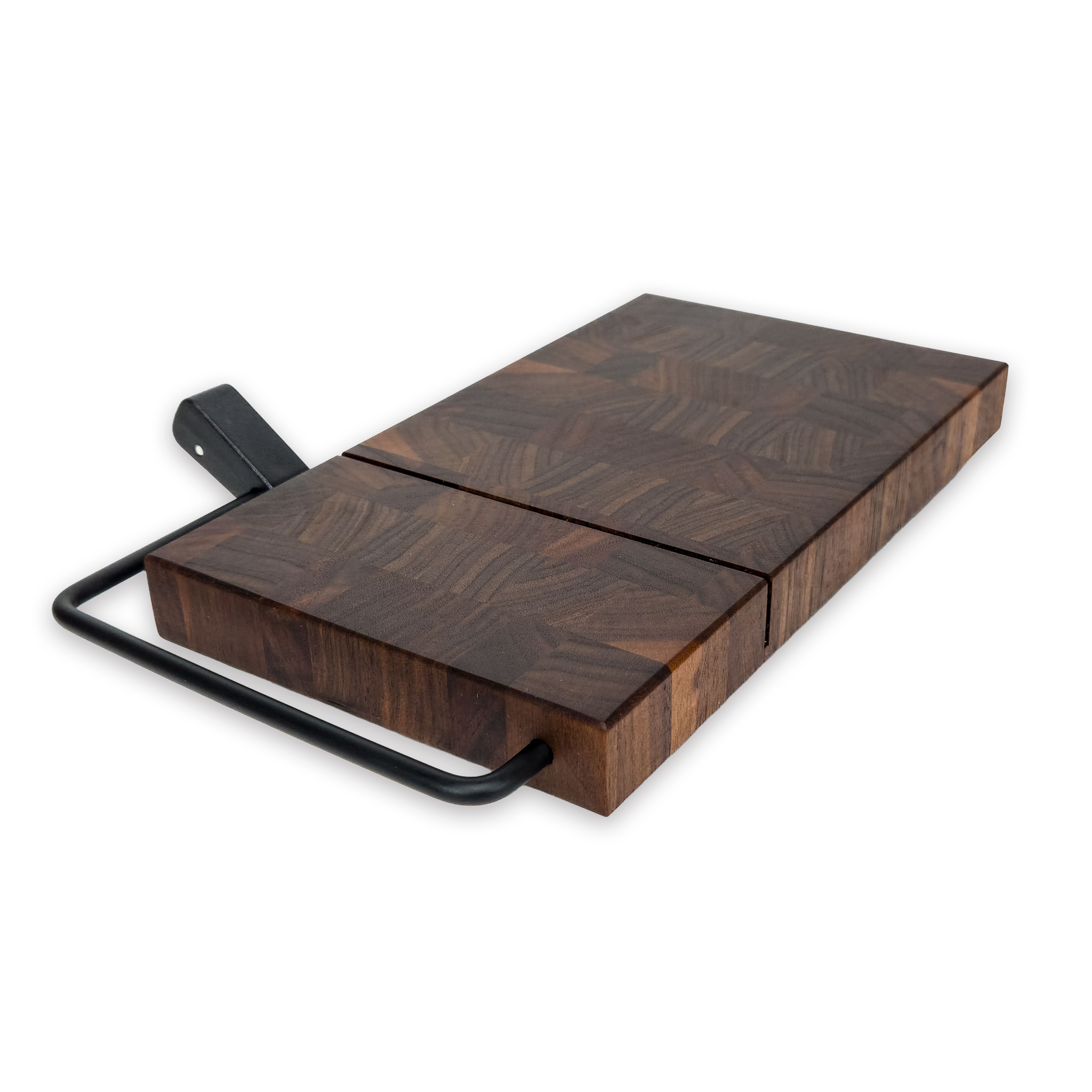 End grain solid walnut cheese slicer board with wire cutter, oiled hardwood