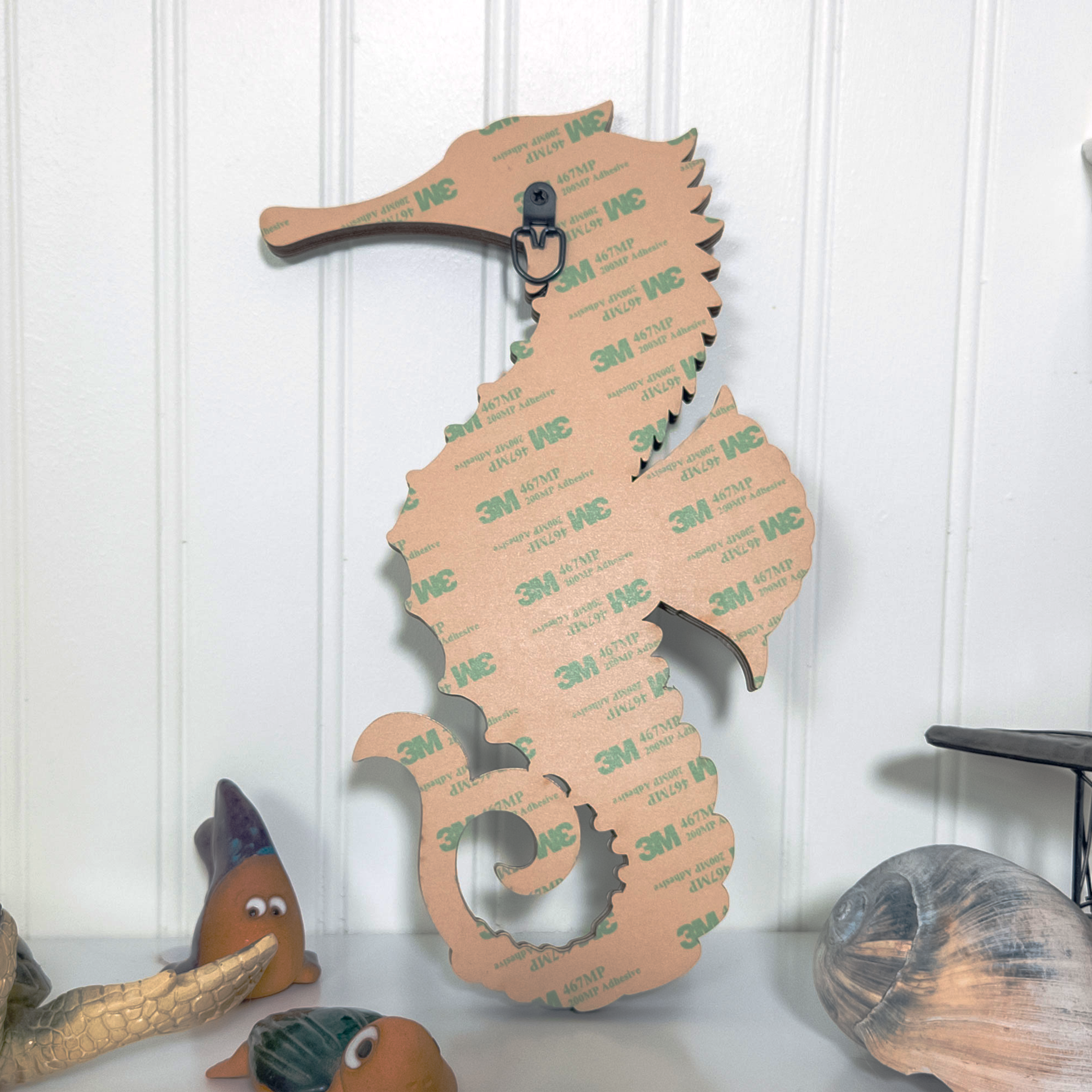 Multilayer 3D laser-cut seahorse wall art, Baltic Birch Plywood