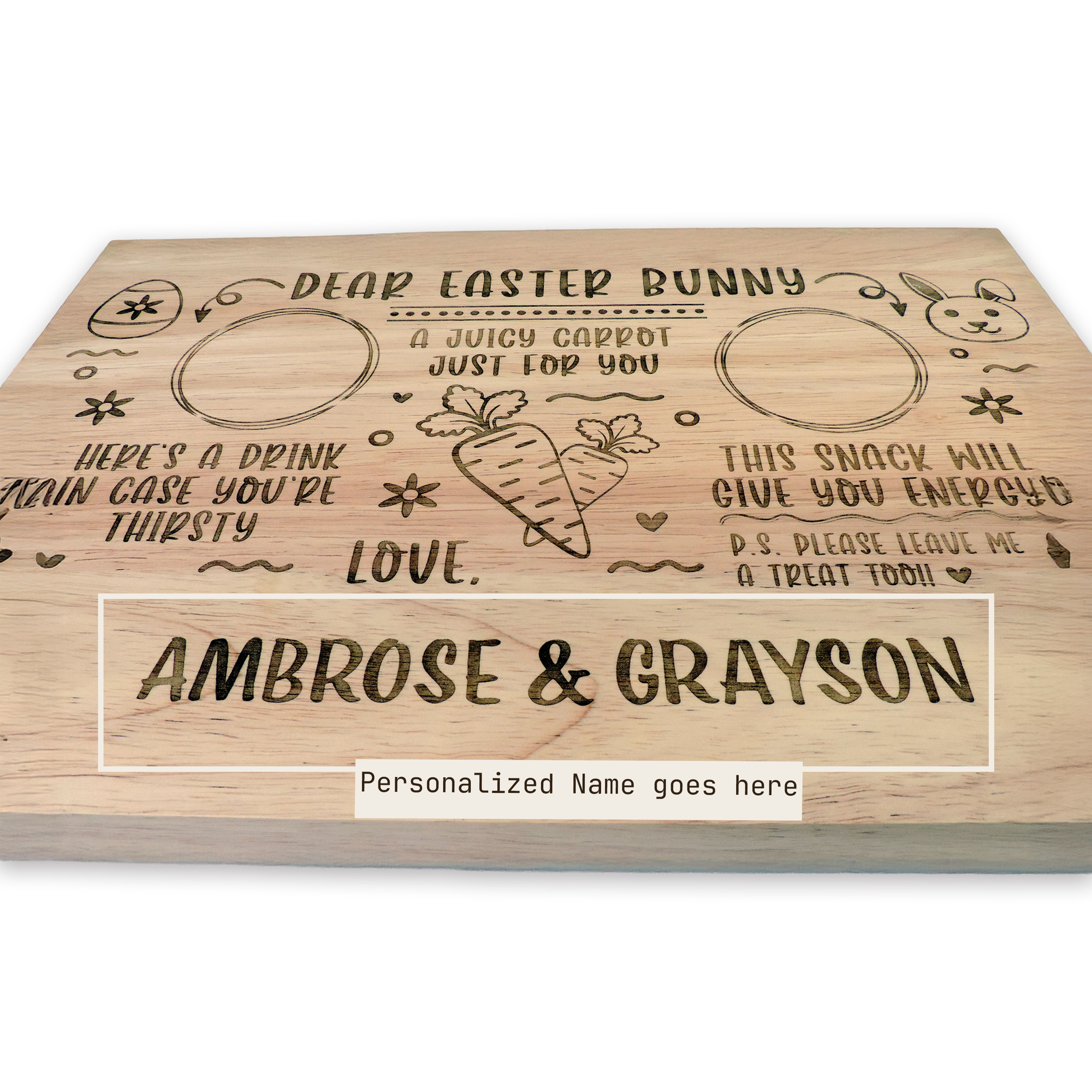 Custom engraved Easter Bunny serving tray, maple