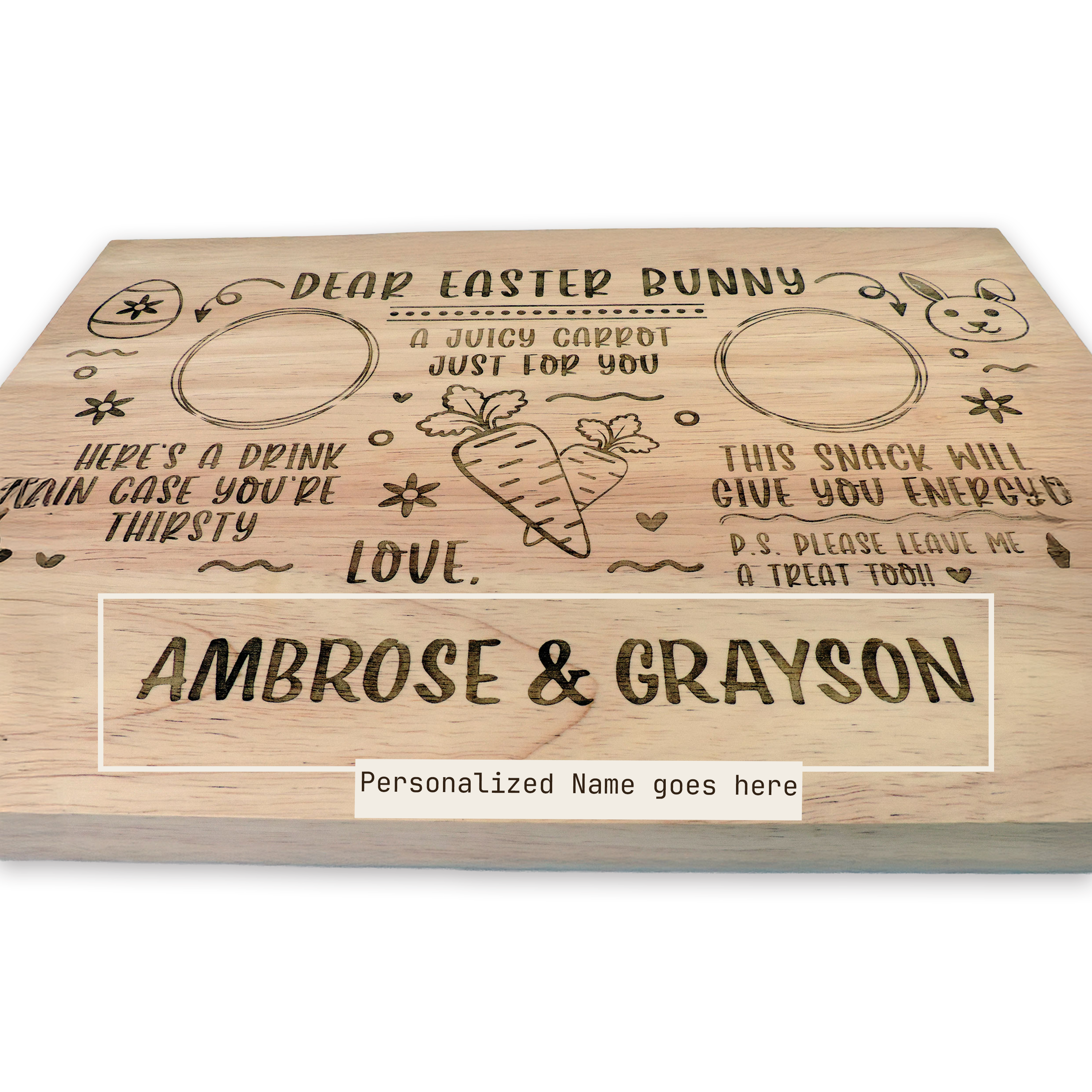 Custom engraved Easter Bunny serving tray, maple