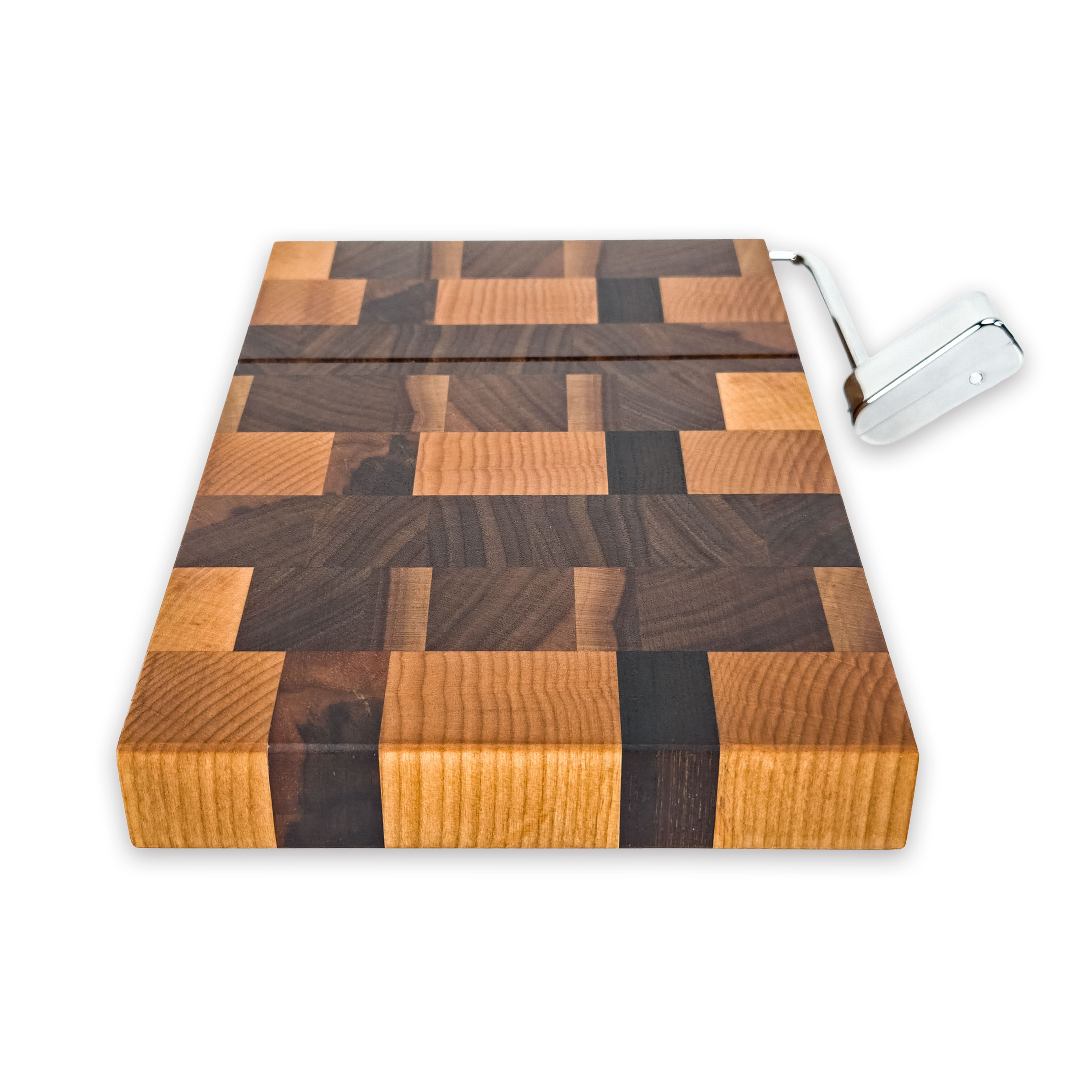 End grain oak, maple & walnut cheese slicer board with wire cutter, oiled hardwood