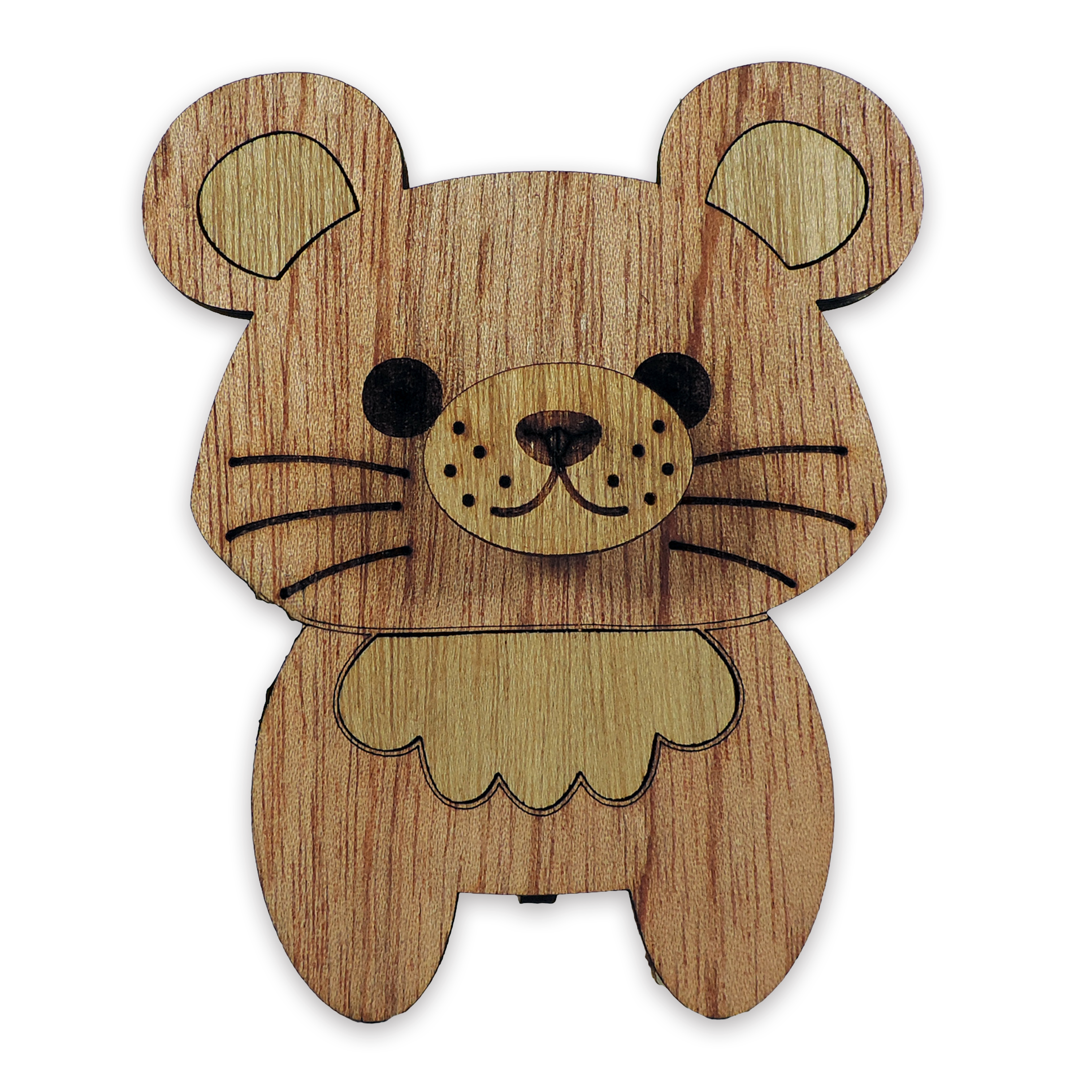 Laser-cut mouse glasses holder, 5 mm plywood — cherry, blank (3.5 × 5 in)