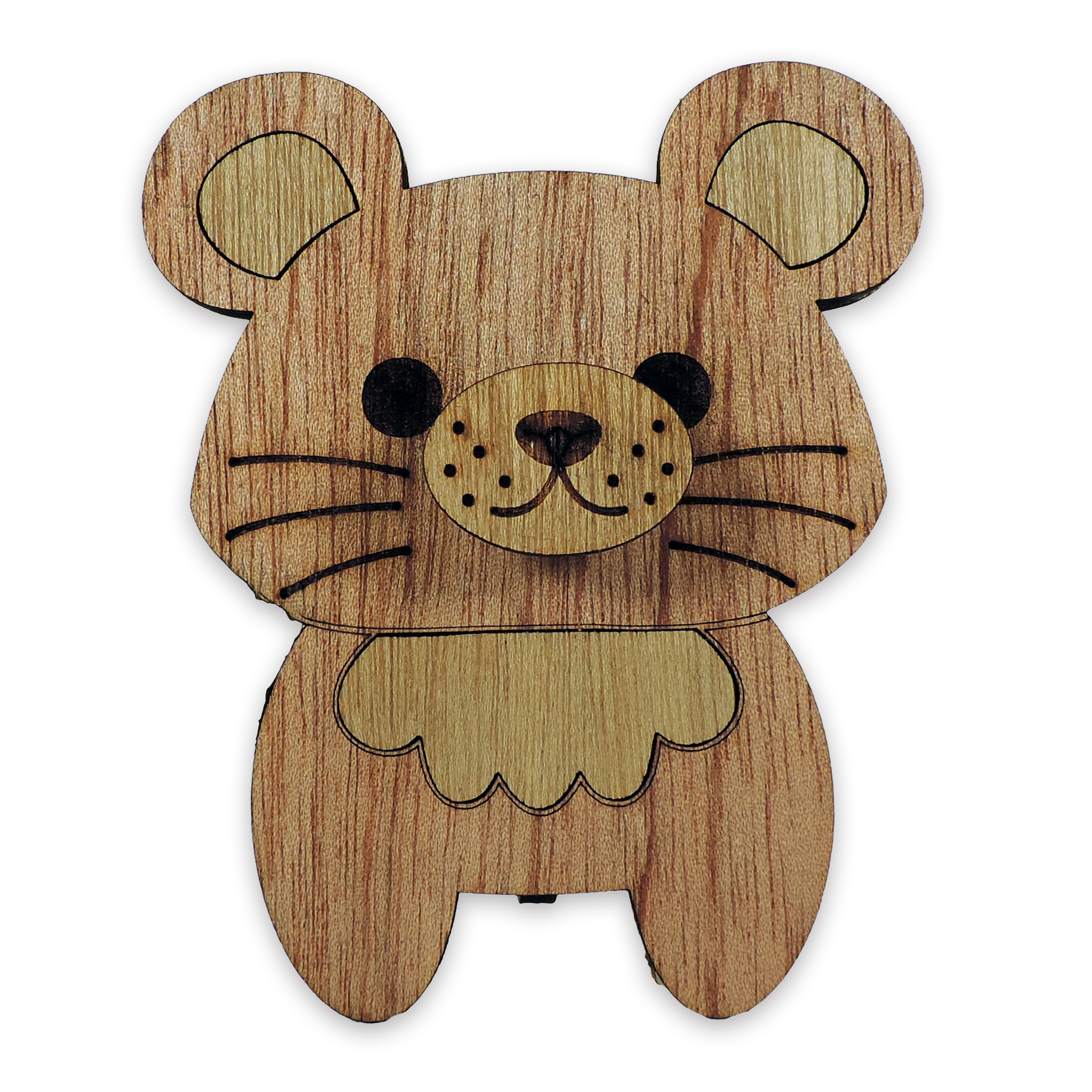 Laser-cut mouse glasses holder, 5 mm plywood — cherry, blank (3.5 × 5 in)