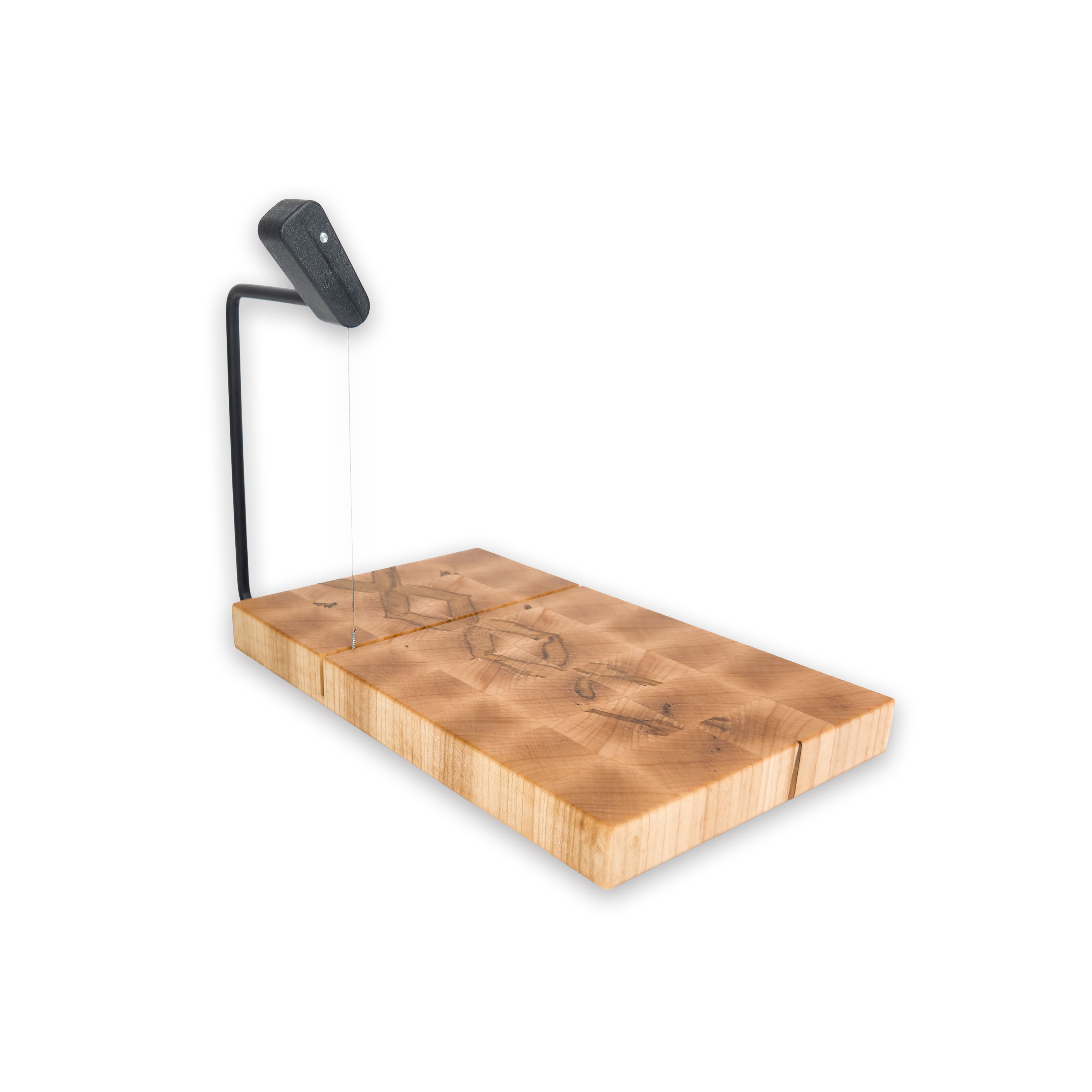 End grain spalted maple cheese slicer board with wire cutter, oiled hardwood
