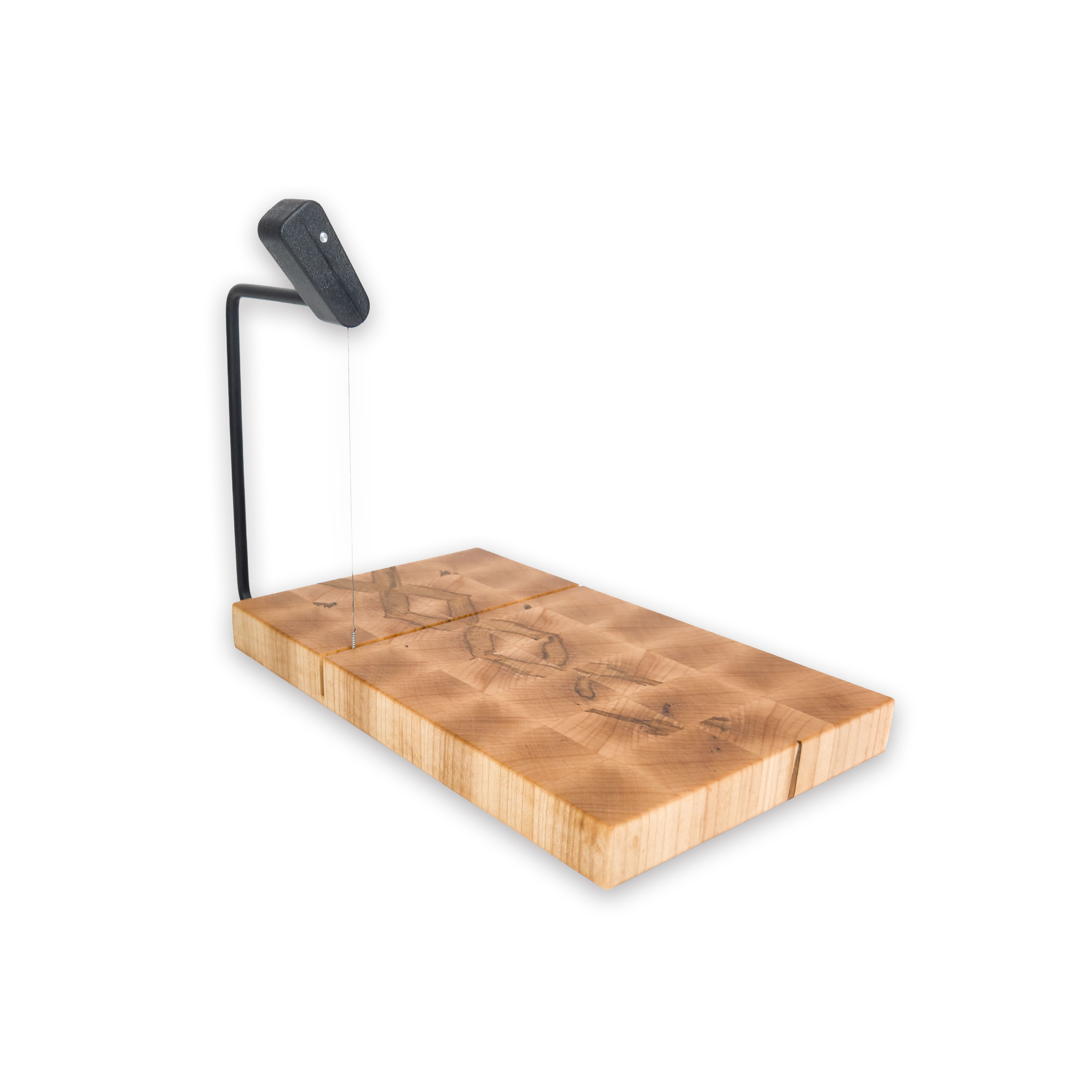 End grain spalted maple cheese slicer board with wire cutter, oiled hardwood