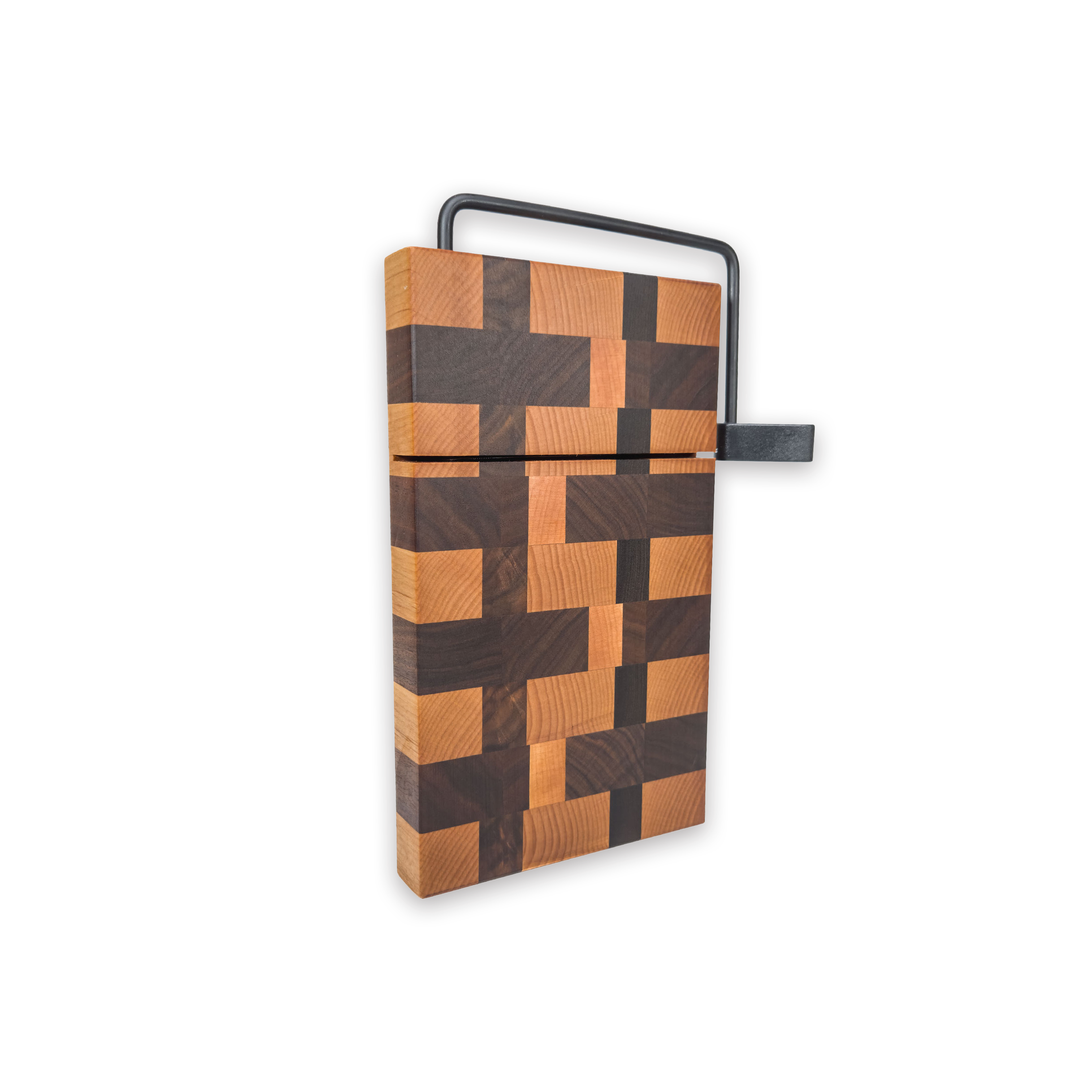 End grain maple & walnut cheese slicer board with wire cutter, oiled hardwood