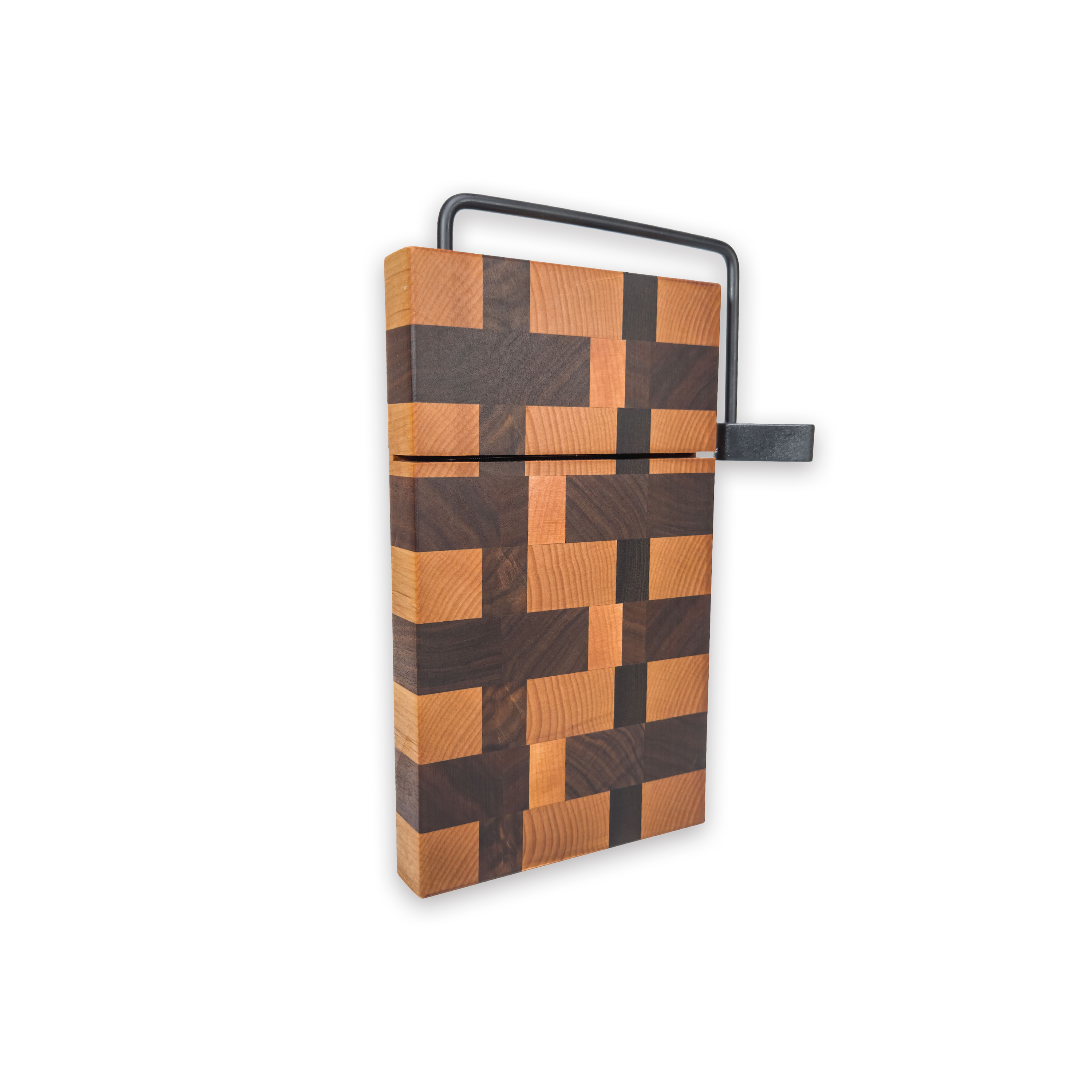 End grain maple & walnut cheese slicer board with wire cutter, oiled hardwood