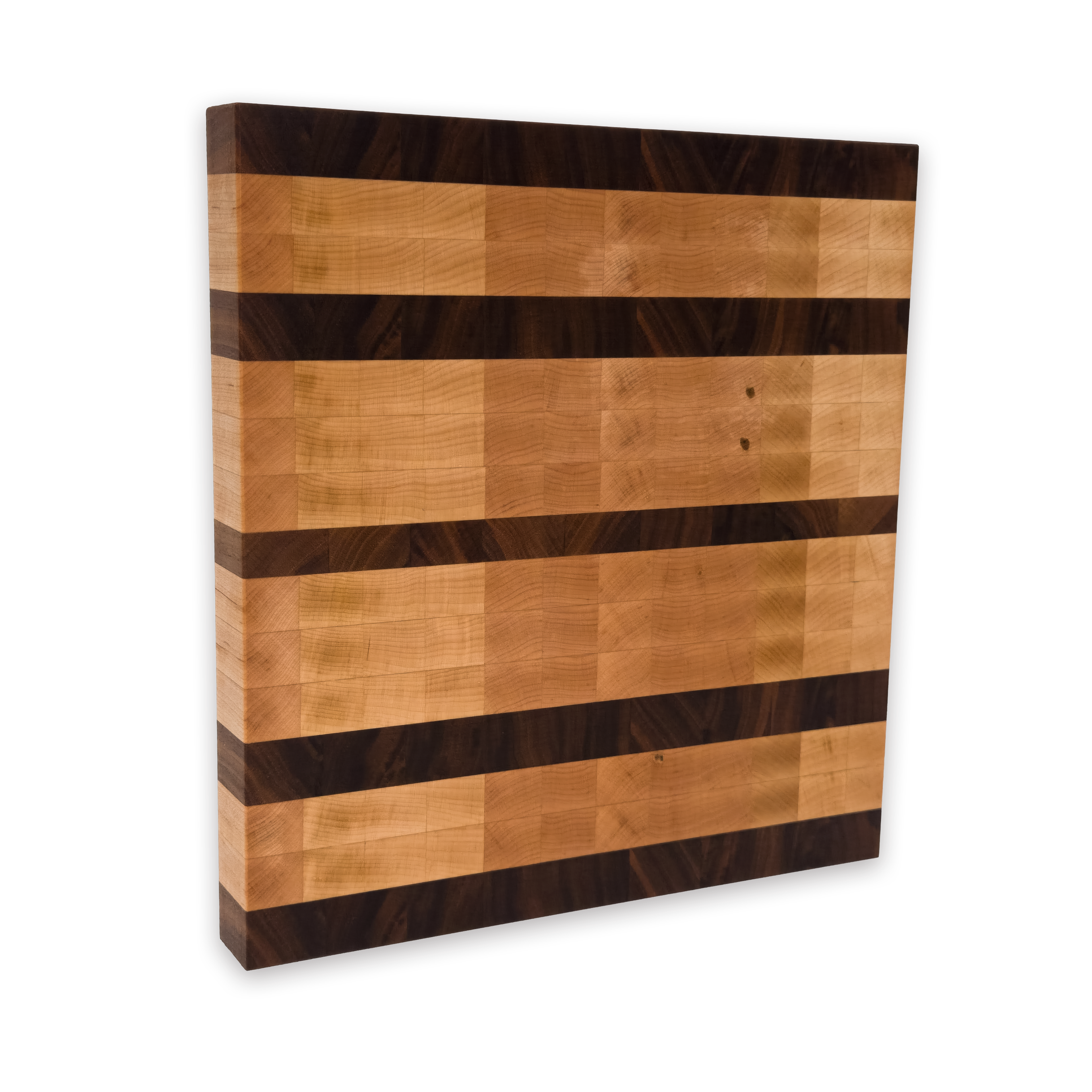Maple and walnut end grain butcher block cutting board with juice groove