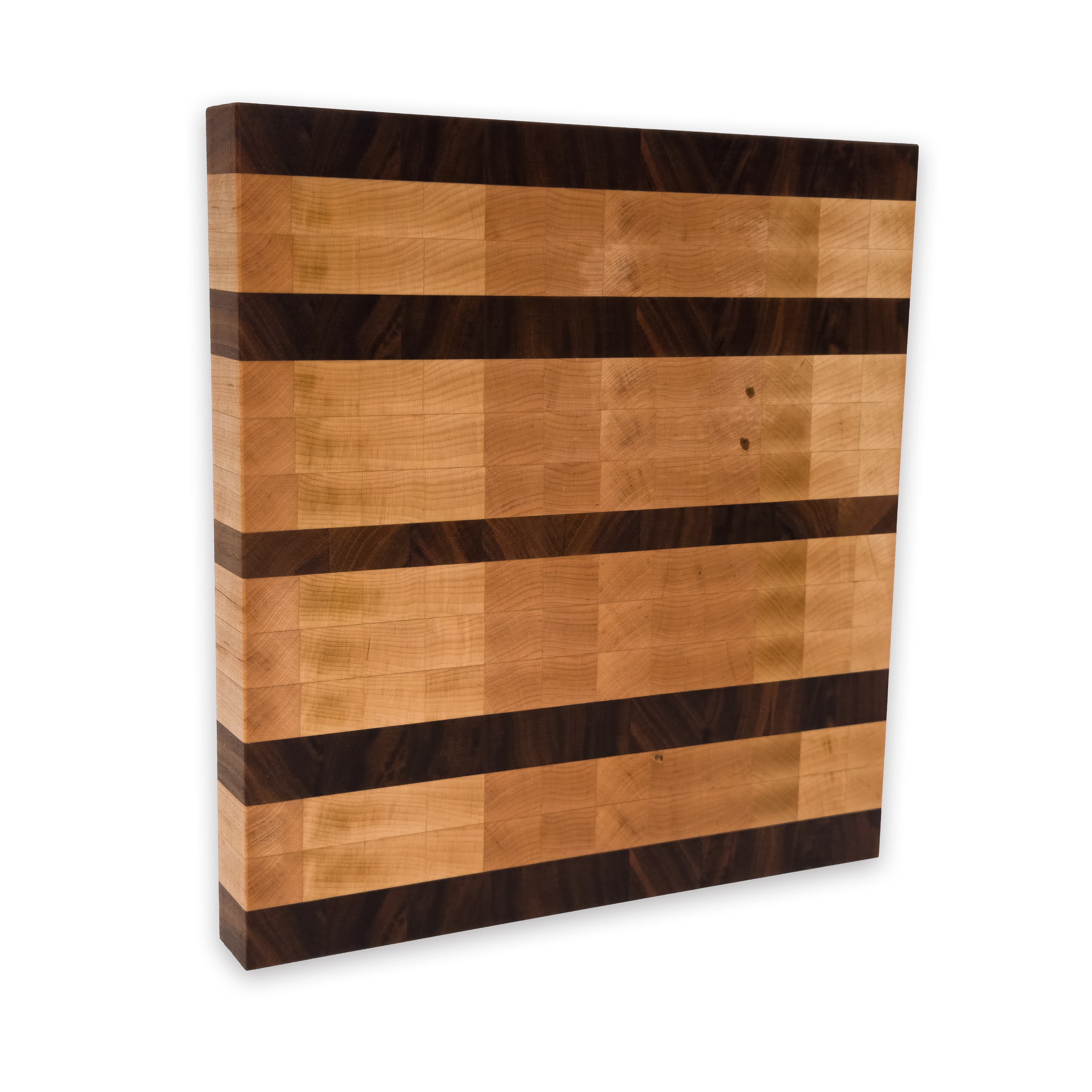 Maple and walnut end grain butcher block cutting board with juice groove