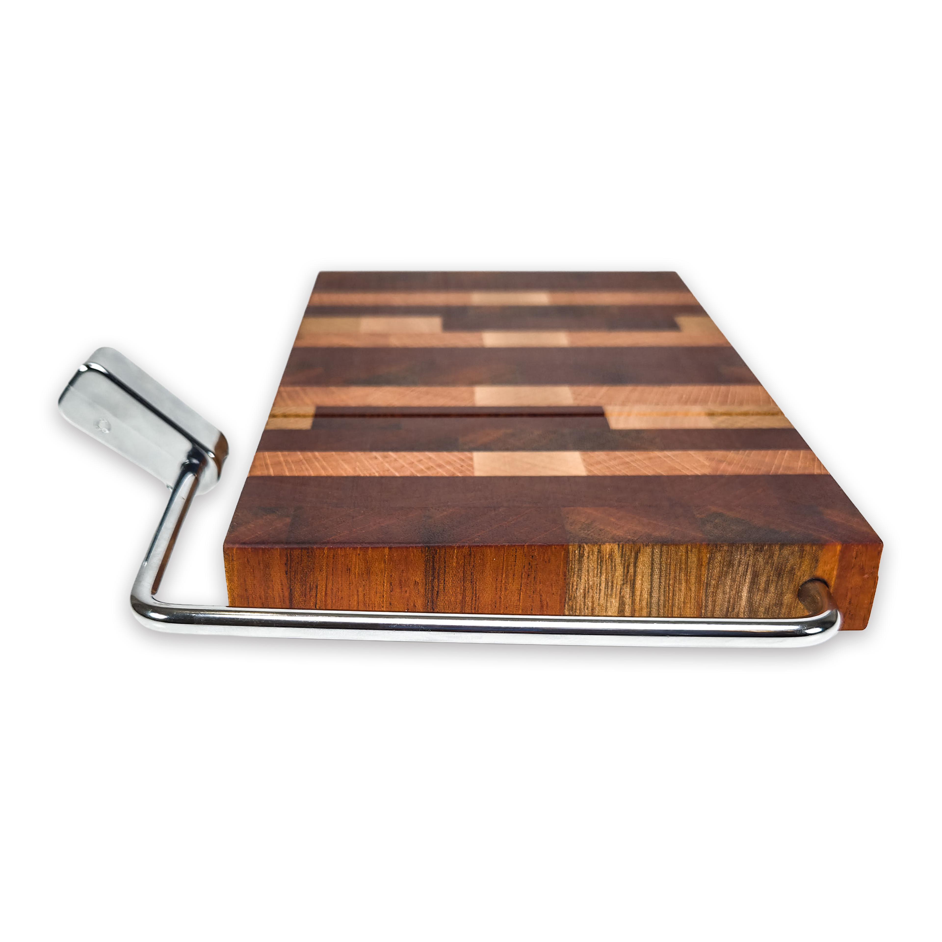End grain oak, cherry & walnut cheese slicer board with wire cutter, oiled hardwood