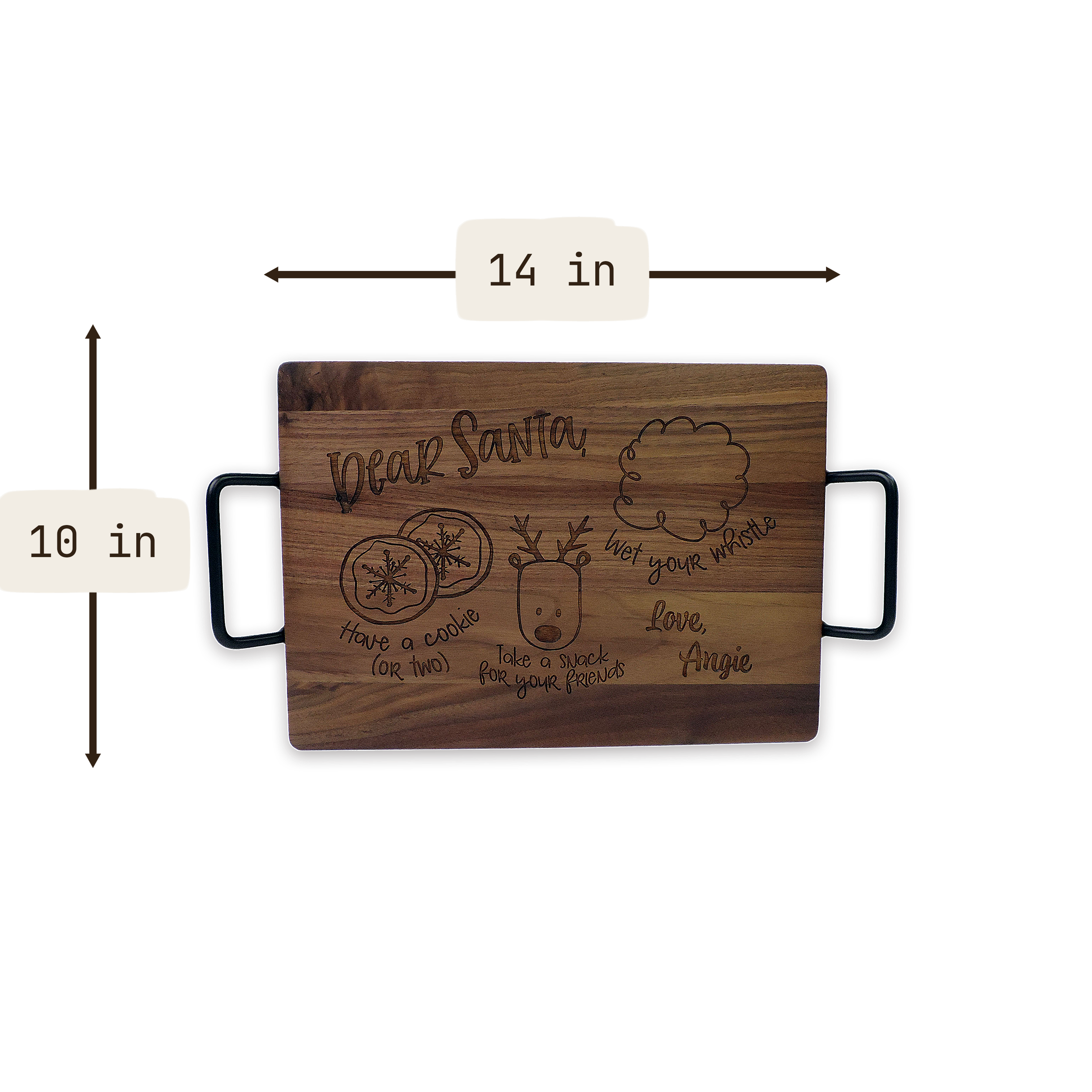 Custom engraved Santa serving tray, walnut