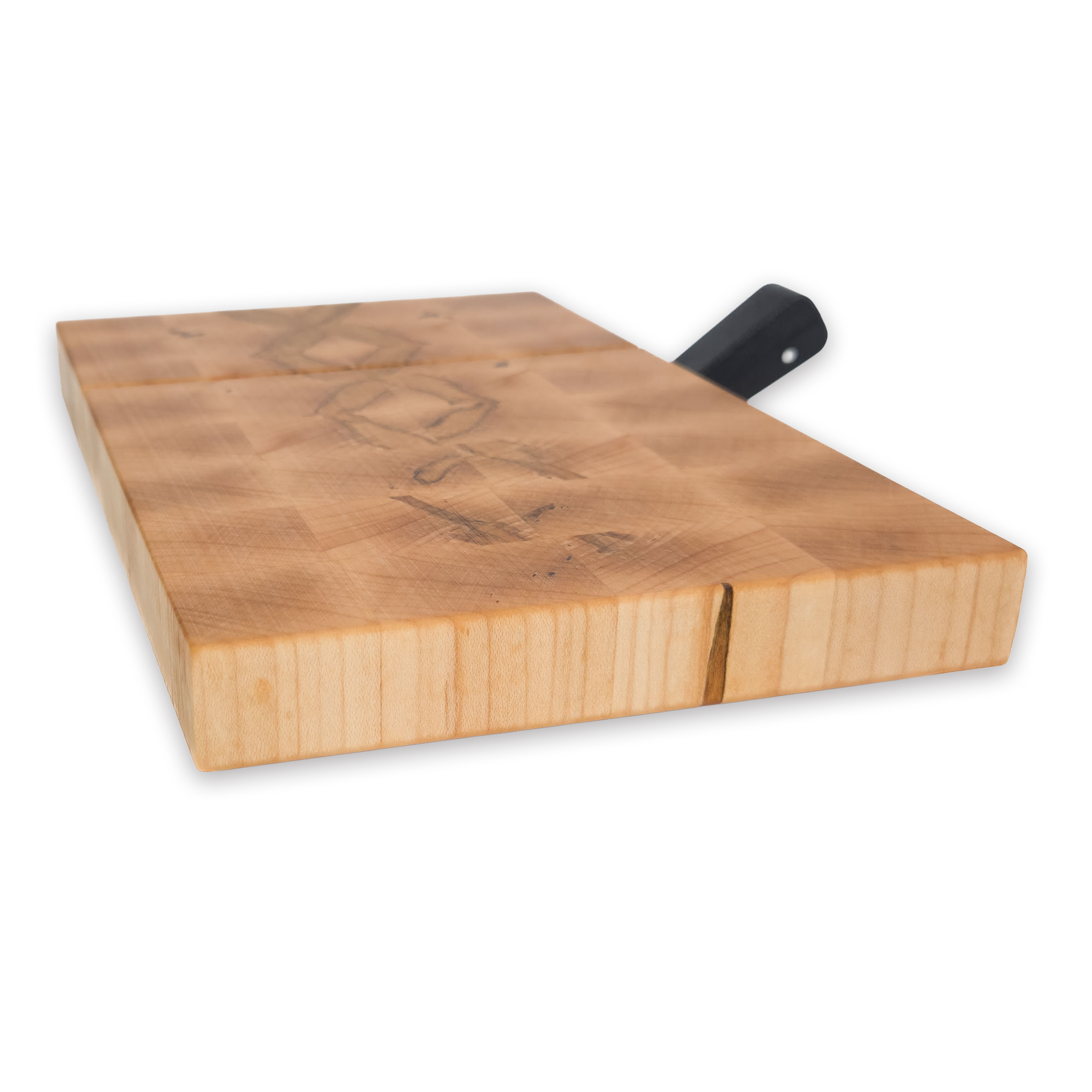 End grain spalted maple cheese slicer board with wire cutter, oiled hardwood