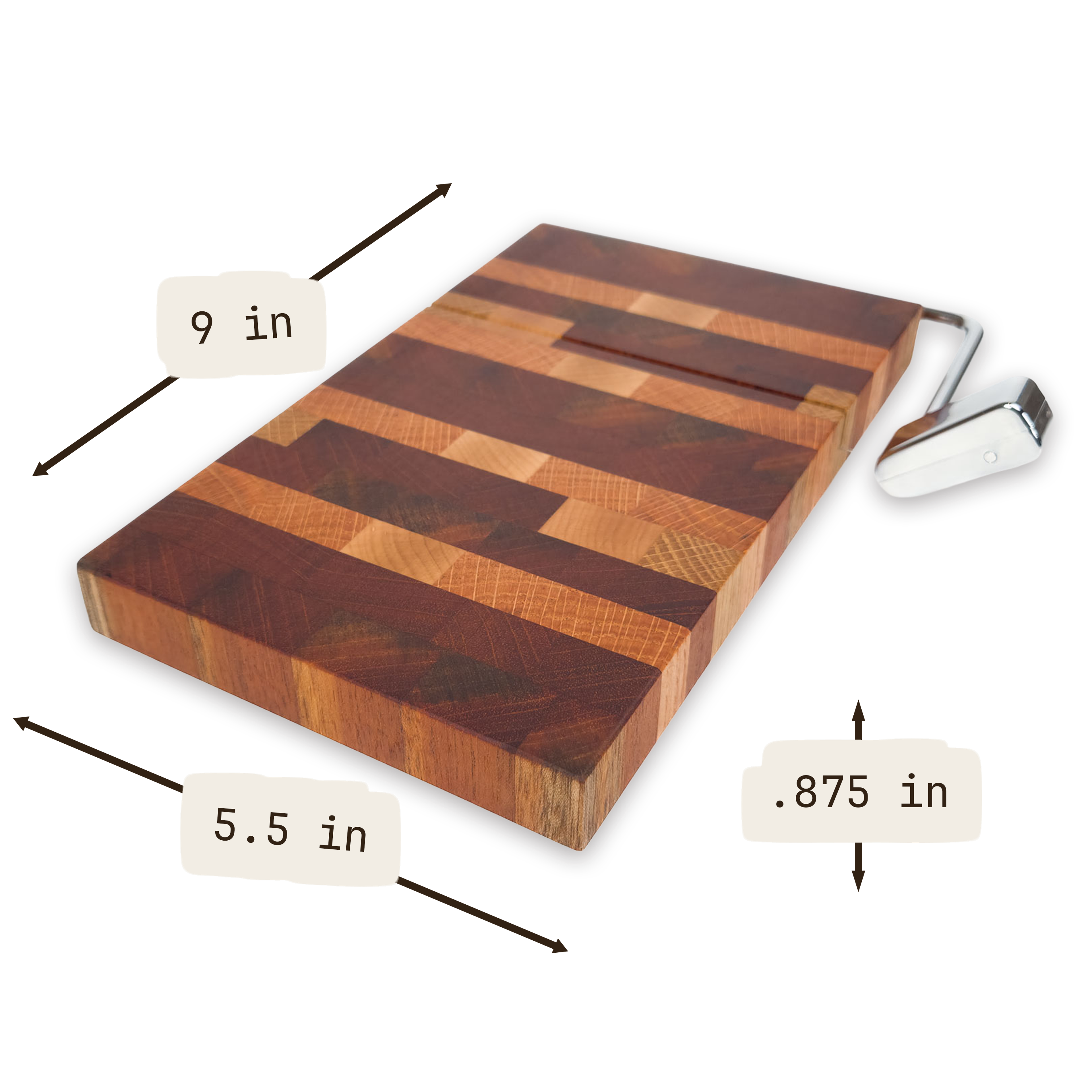 End grain oak, cherry & walnut cheese slicer board with wire cutter, oiled hardwood